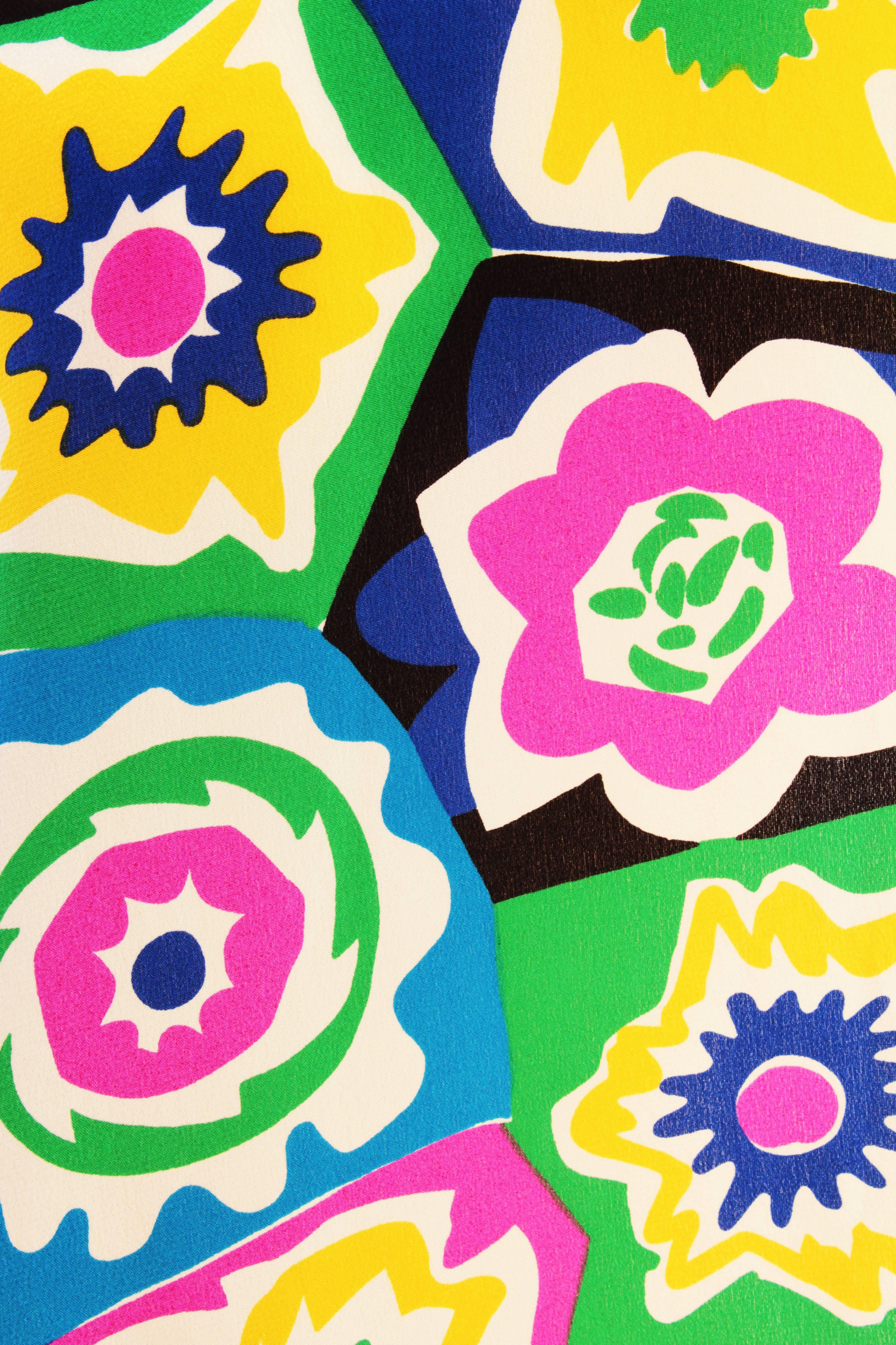 Missoni Silk Scarf with Colorful Pop Art Flowers 62in x 12in Rare Print 1990s  1