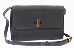 Celine Paris Shoulder Bag with Turn Lock Caviar Leather Steel Gray 90s