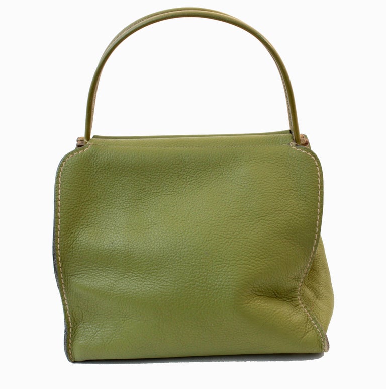 Bonnie Cashin Lime Leather Tote Bag with Kiss Lock Coin Purse 60s Rare
