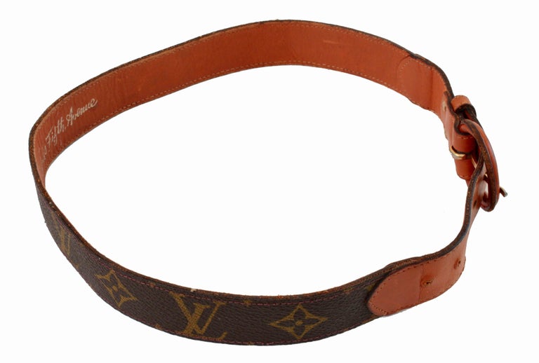 Vintage Louis Vuitton for Saks Monogram Canvas Belt with Leather Buckle 70s 24 at 1stdibs