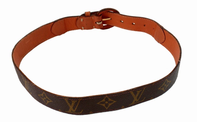 Vintage Louis Vuitton for Saks Monogram Canvas Belt with Leather Buckle 70s 24 at 1stdibs