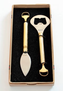 Gucci Equestrian Bottle Opener Set 2pc Rare Barware in Box Silver Brass 1970s