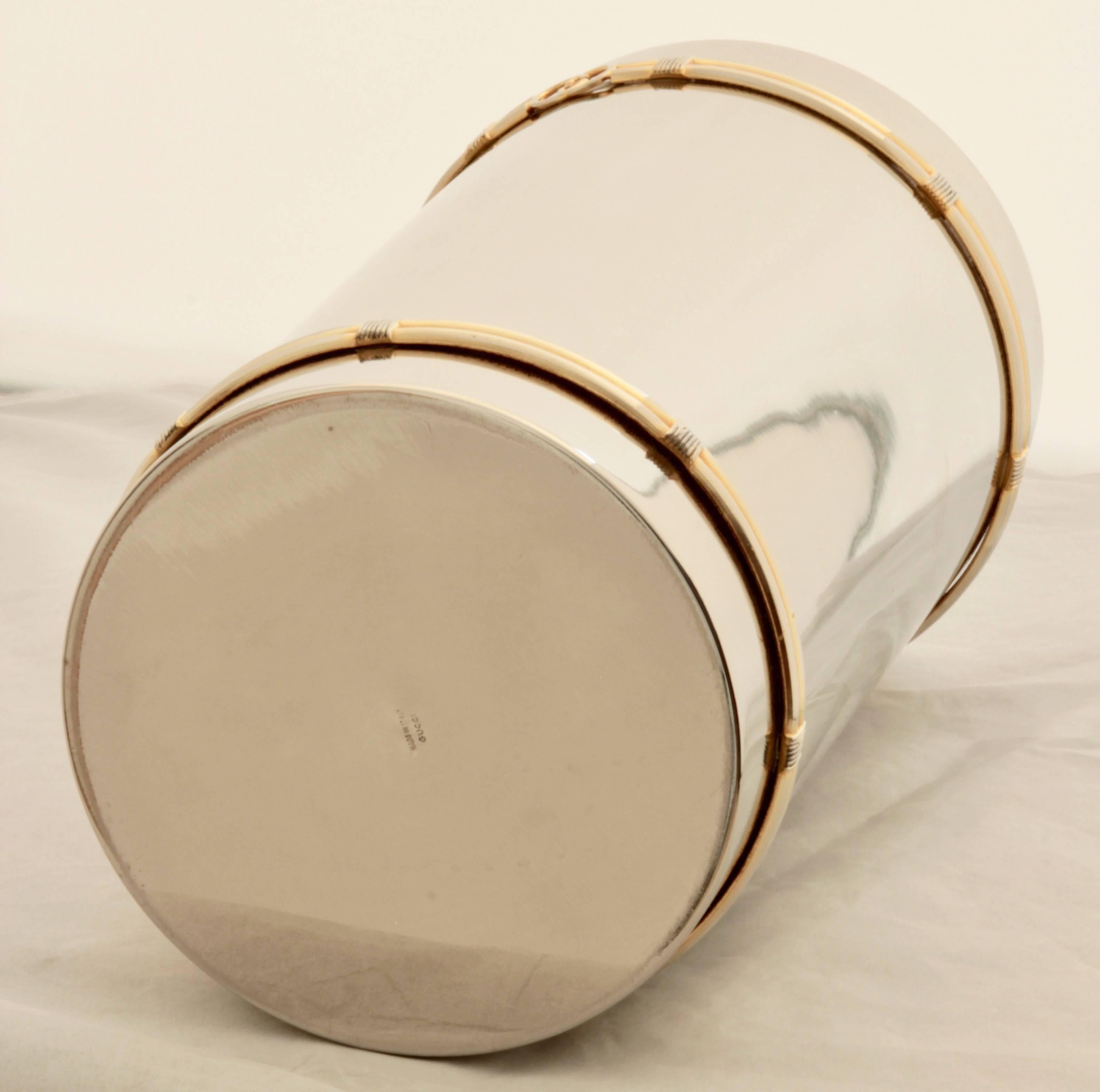 Beige Gucci Champagne Wine Cooler Ice Bucket Silver Plate Gold Rope Barware 70s