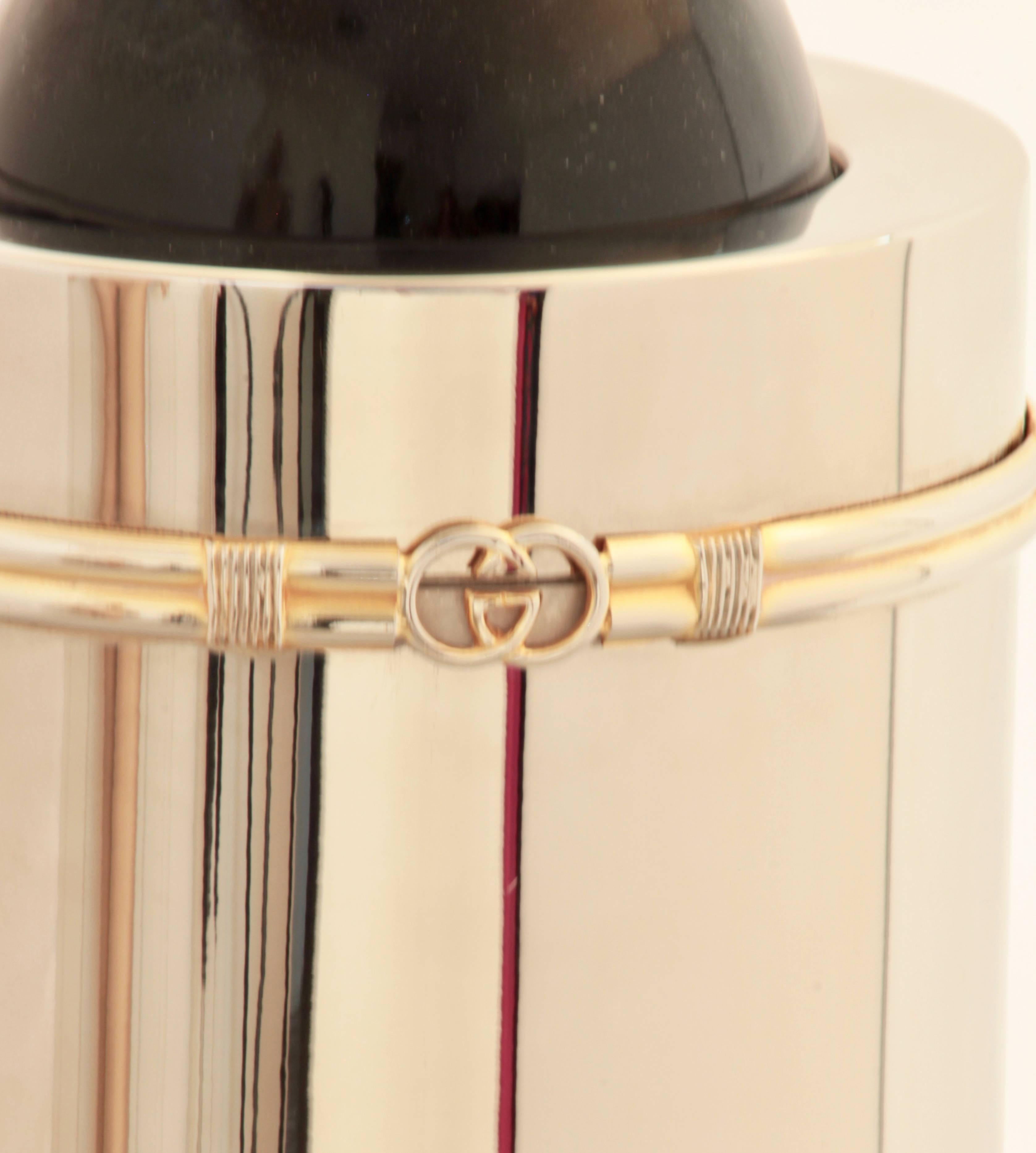 Gucci Champagne Wine Cooler Ice Bucket Silver Plate Gold Rope Barware 70s 1