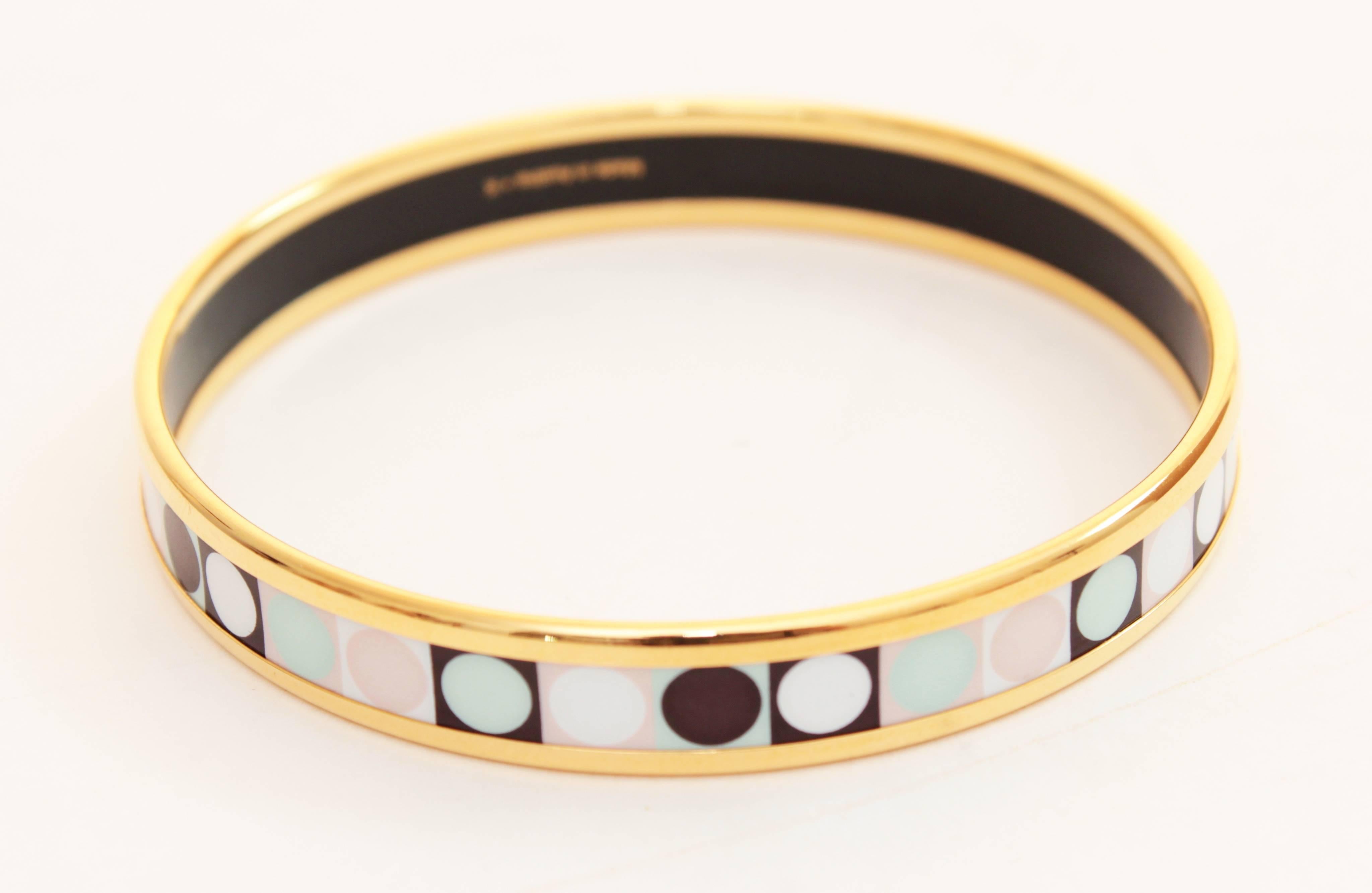 Hermes Narrow Enamel Bracelet Colorful Dots Bangle Gold Plated Size 62 + Box  In Excellent Condition In Port Saint Lucie, FL