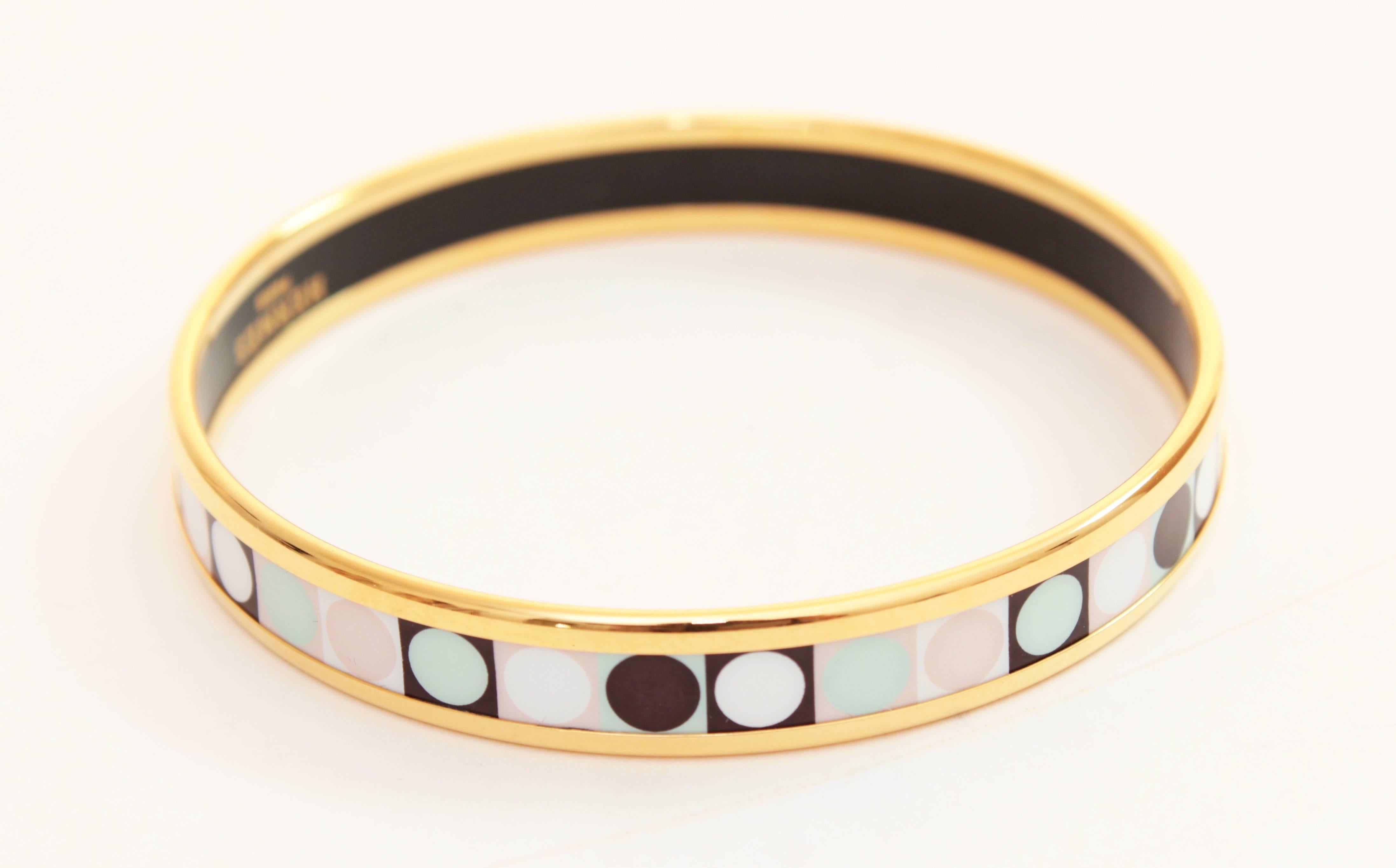 Hermes Narrow Enamel Bracelet Colorful Dots Bangle Gold Plated Size 62 + Box  2