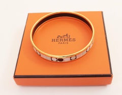 Hermes Narrow Enamel Bracelet Colorful Dots Bangle Gold Plated Size 62 + Box