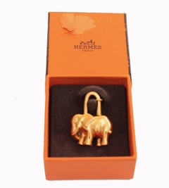 Rare Hermes Elephant Cadena Charm Lock Gold Plated 1988 + Box