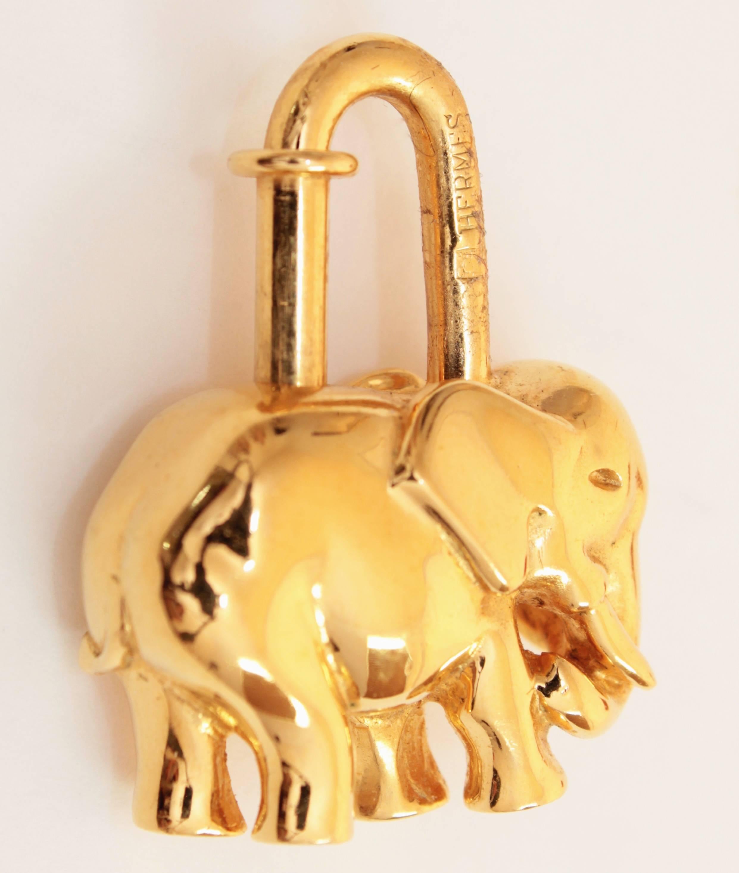 Women's or Men's Rare Hermes Elephant Cadena Charm Lock Gold Plated 1988 + Box