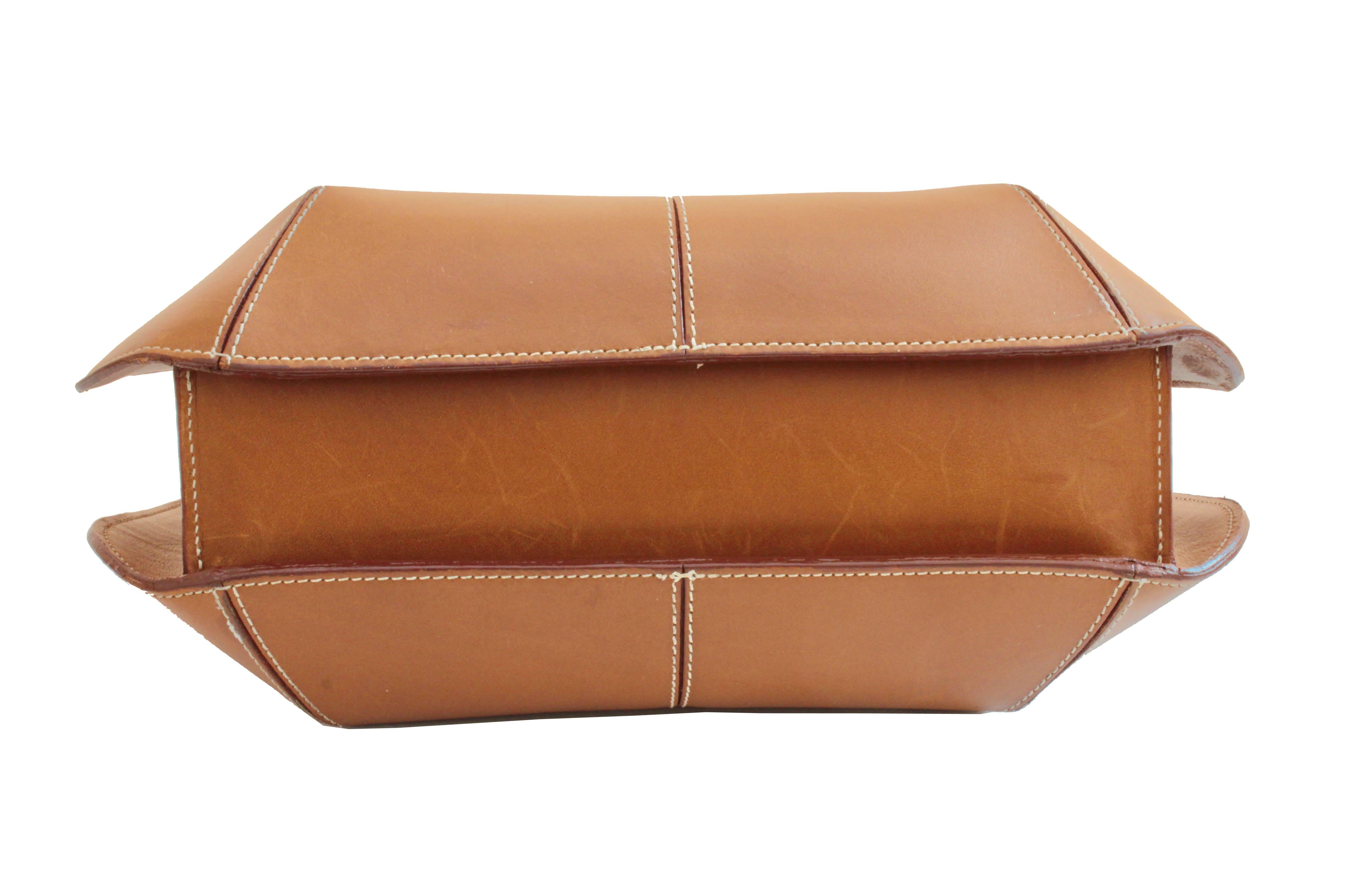 Brown Lancel Paris Bowler Style Tote Bag with Cut Out Handle Saddle Leather
