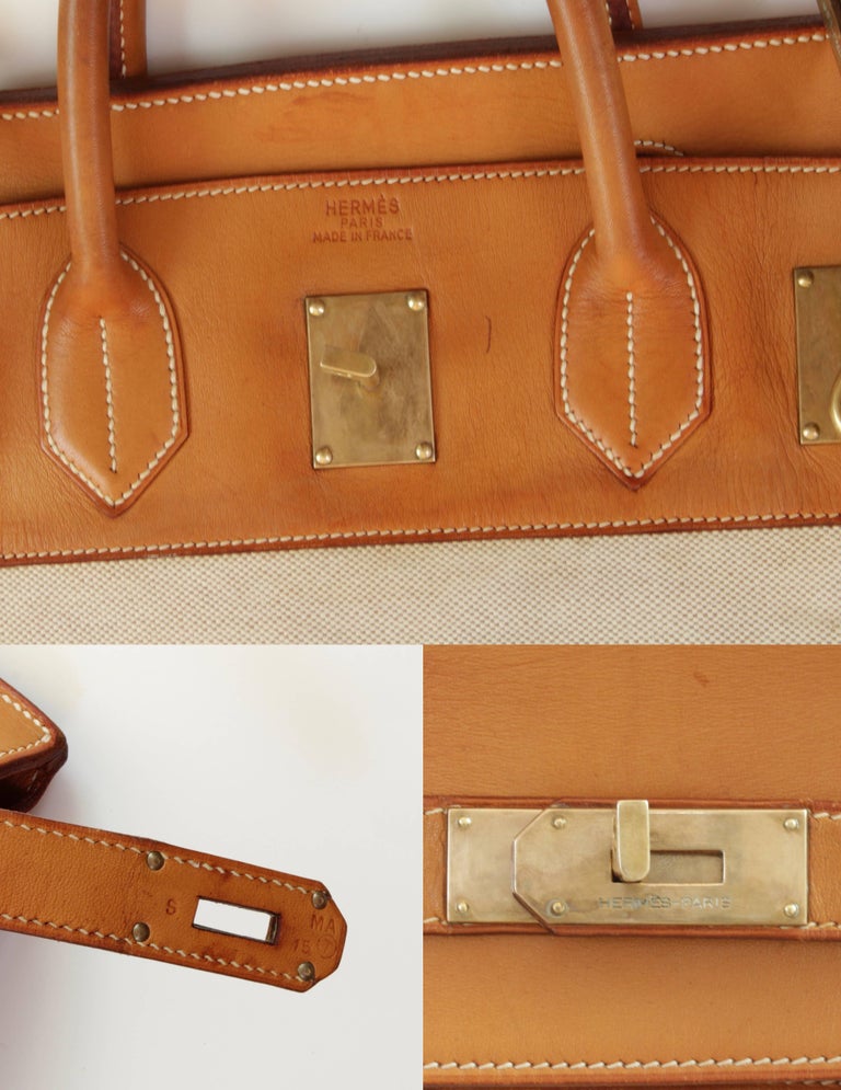 Hermes Haut a Courroies Bag HAC Large Travel Birkin 45cm Vache Leather Canvas For Sale at 1stdibs