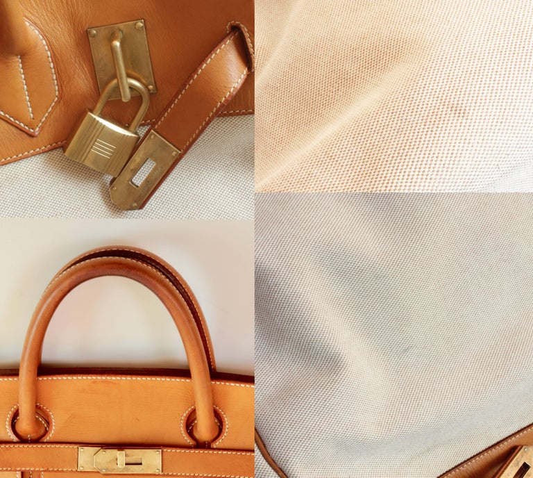 Hermes Haut a Courroies Bag HAC Large Travel Birkin 45cm Vache Leather Canvas For Sale at 1stdibs