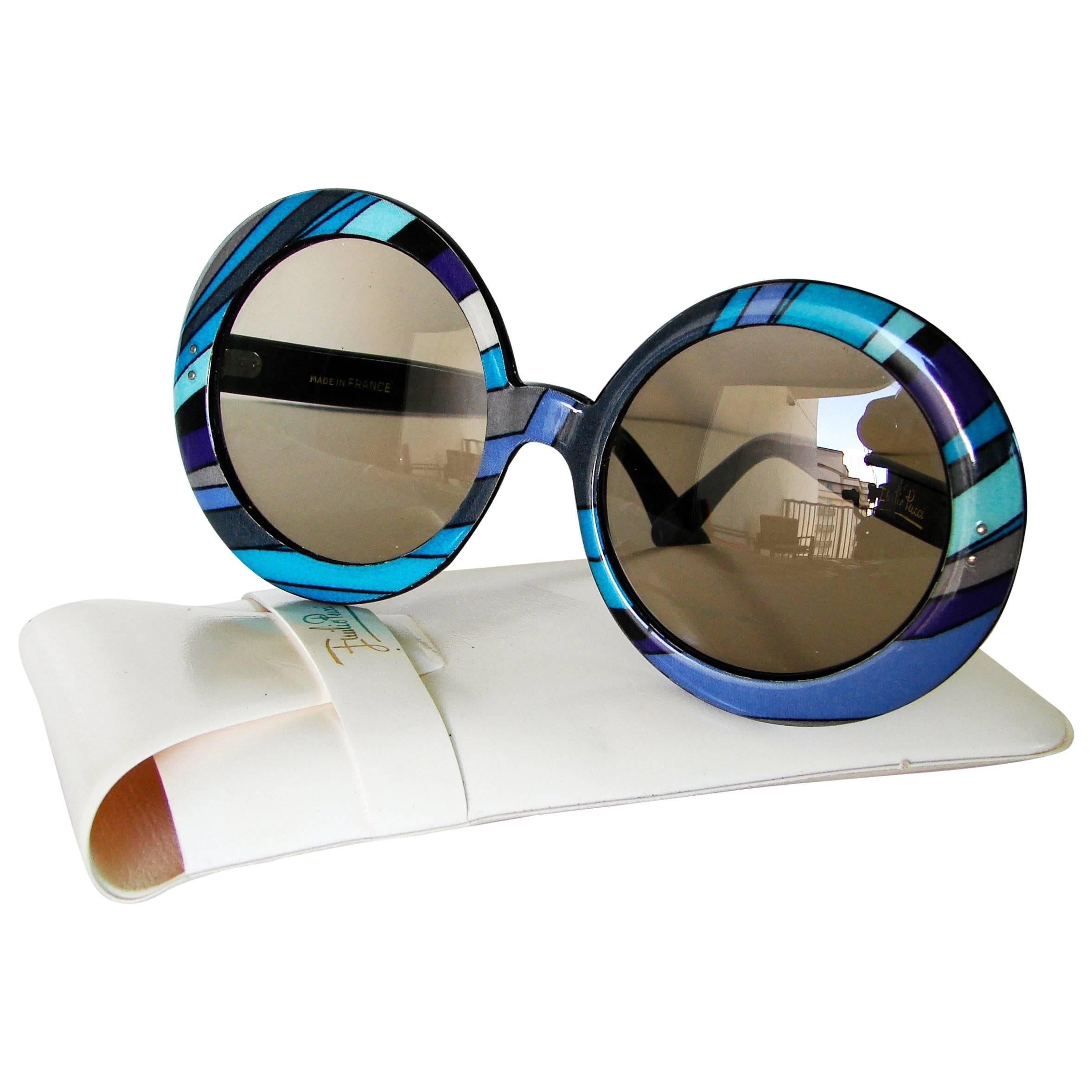 1970s Emilio Pucci Sunglasses with Case Retro Oversized Round Modern  