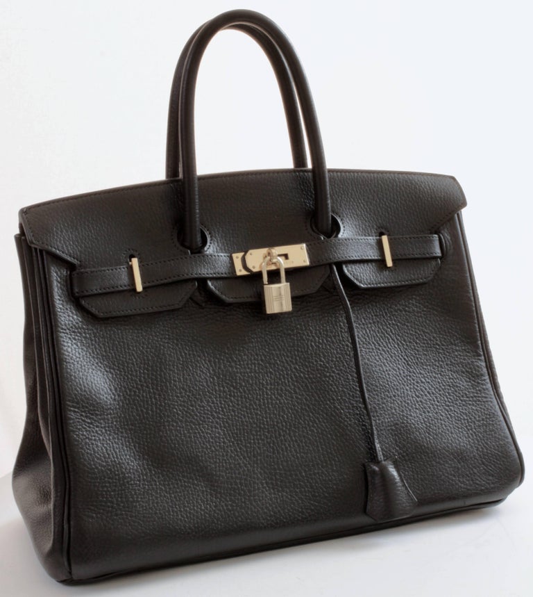 Hermes Black Noir Ardennes Leather Vintage Birkin 35cm Tote Bag, 1990s