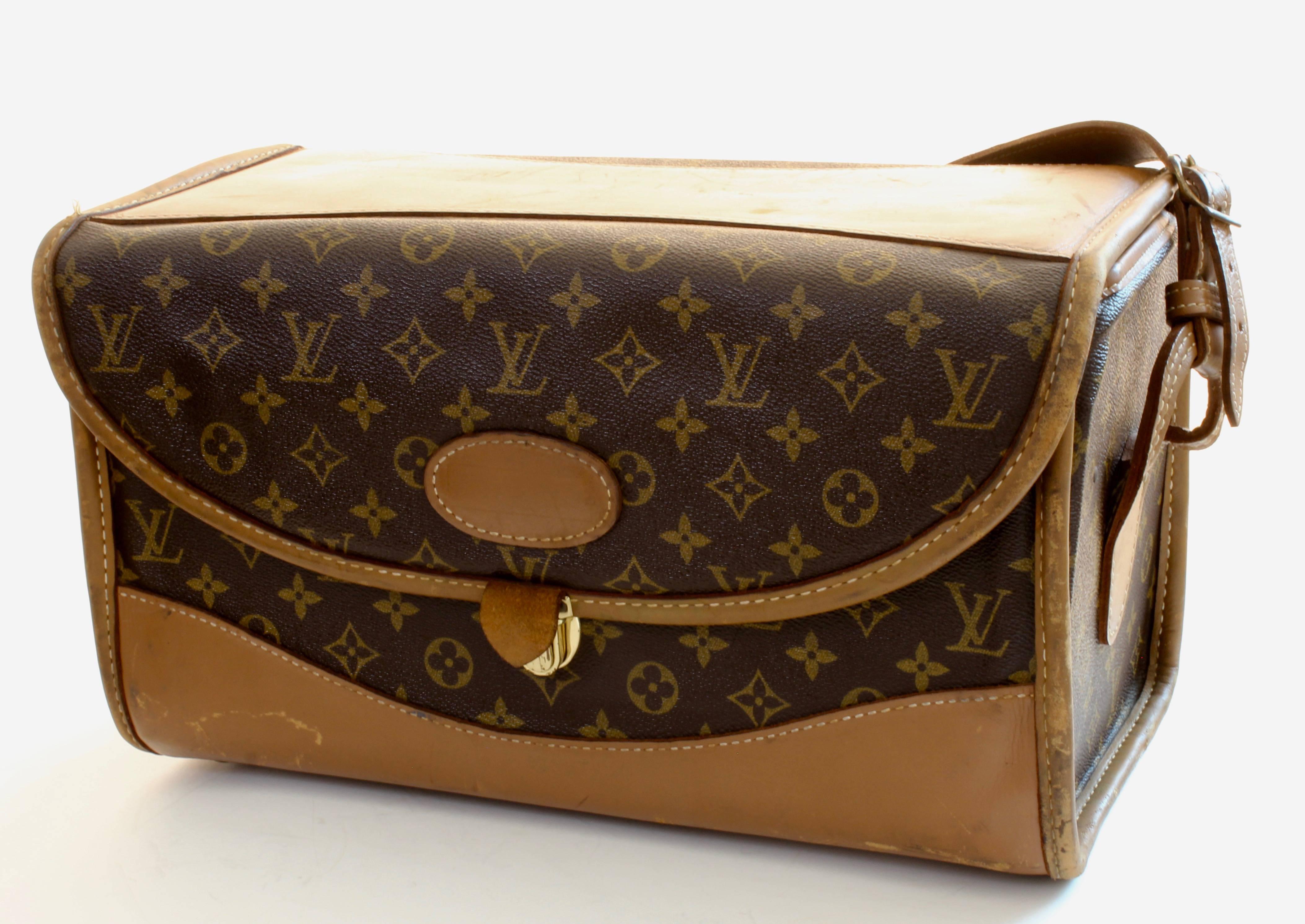 Brown Vintage Louis Vuitton Train Case Monogram Canvas Travel Vanity Bag Beauty Case 