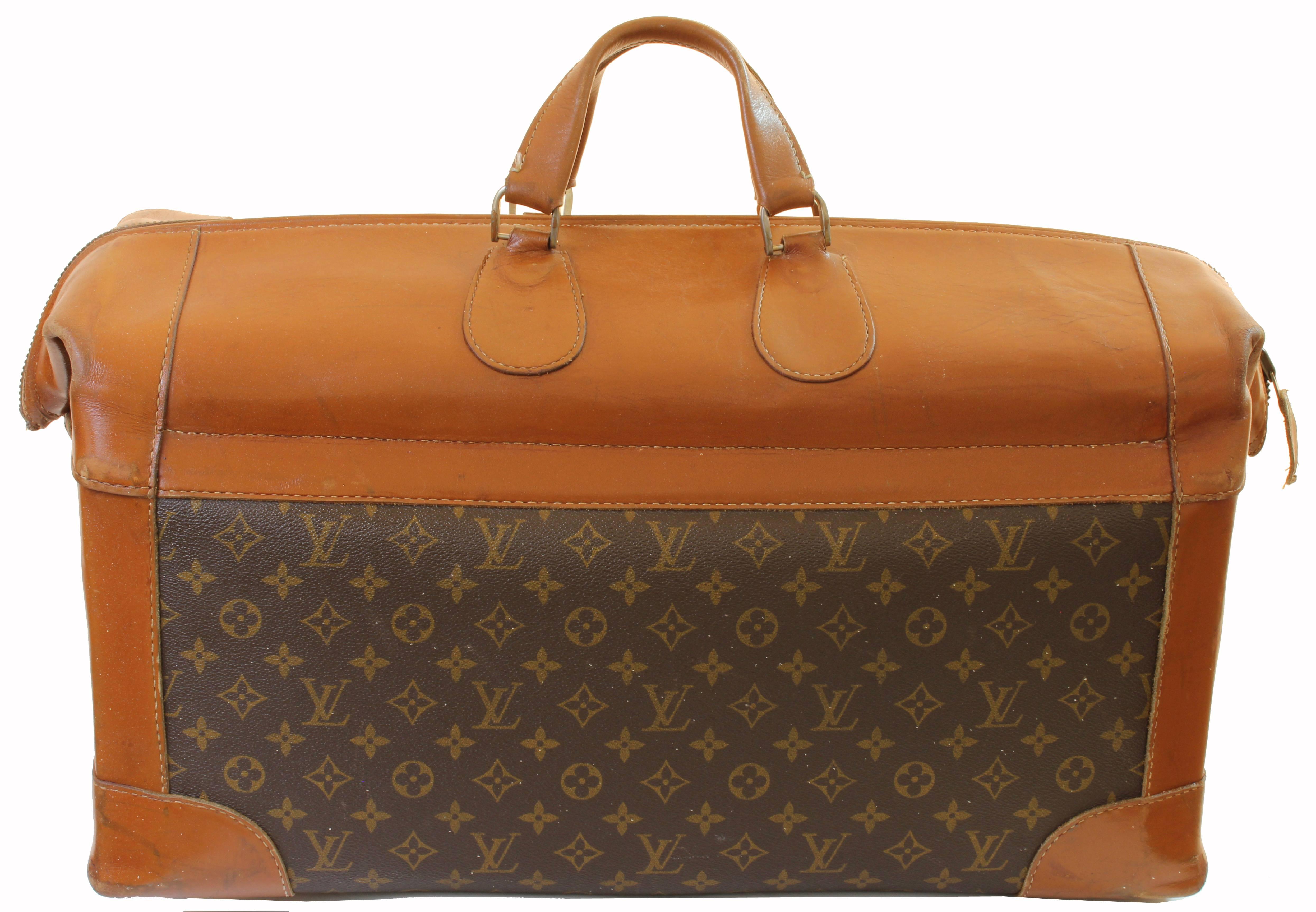 Brown Vintage Louis Vuitton Monogram Travel Bag Steamer Keepall Doctors Bag Rare 70s 