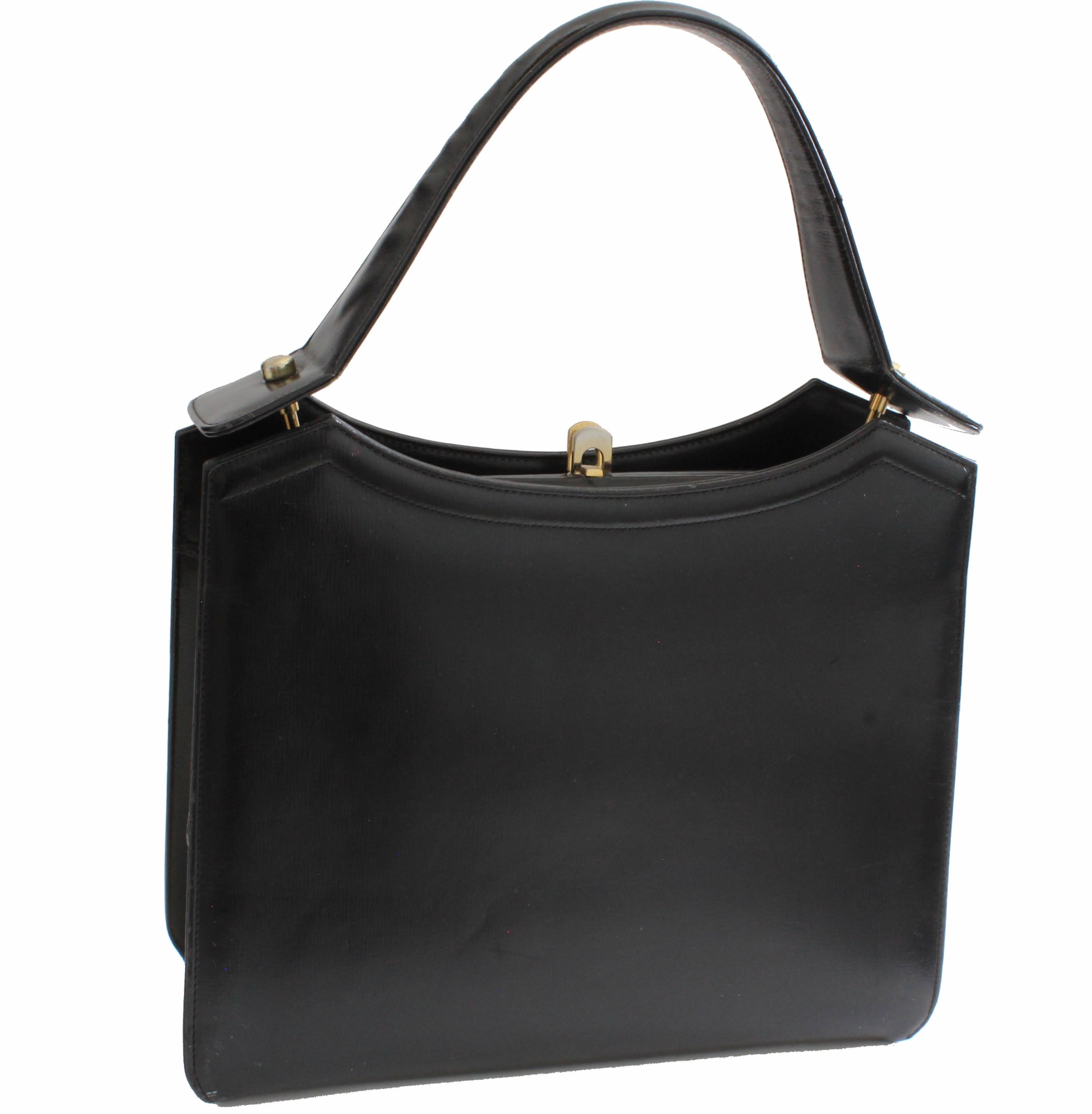 Women's Coblentz Original Top Handle Bag Black Box Leather Structured Bag, 1960s 