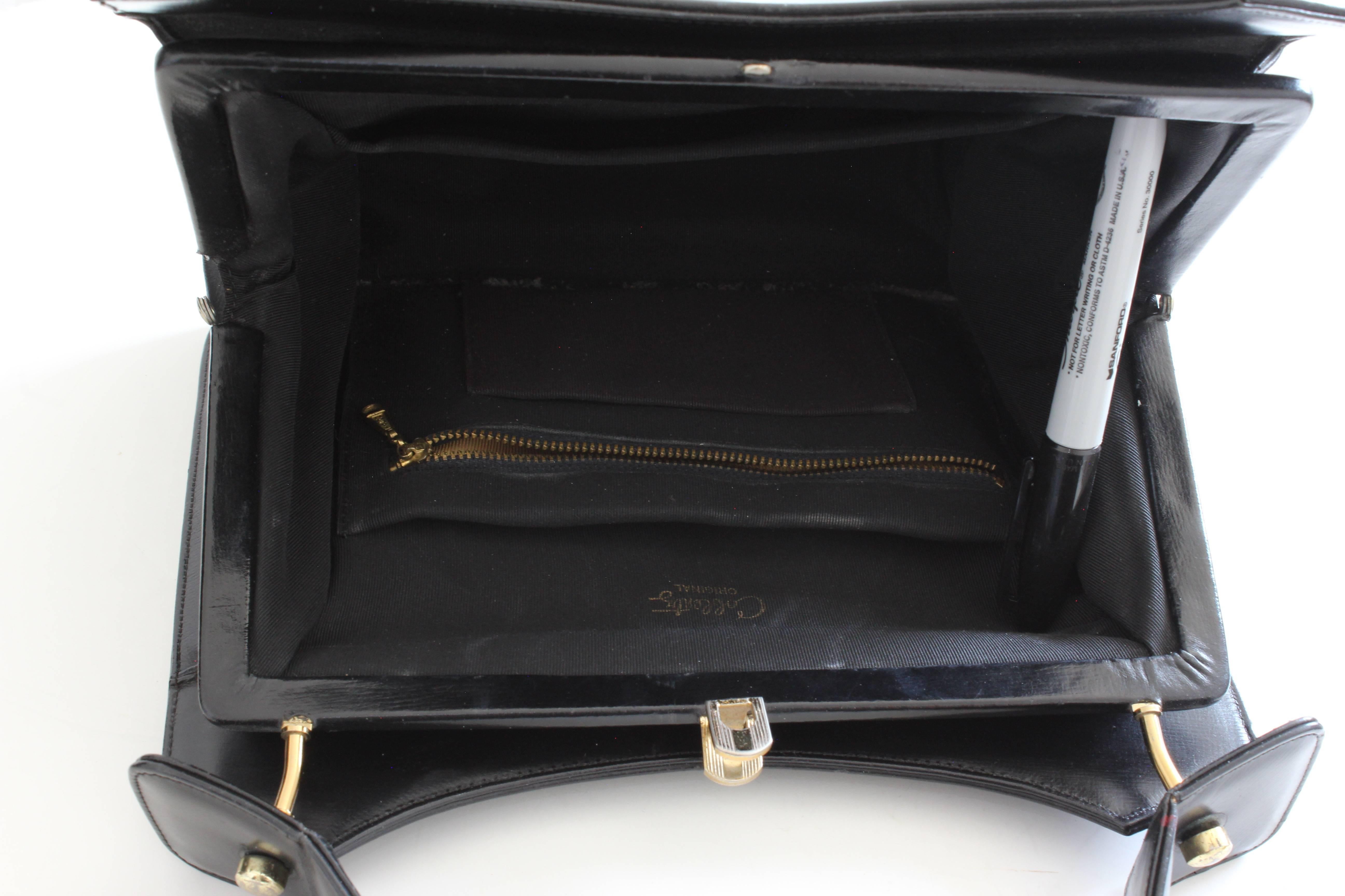 Coblentz Original Top Handle Bag Black Box Leather Structured Bag, 1960s  4