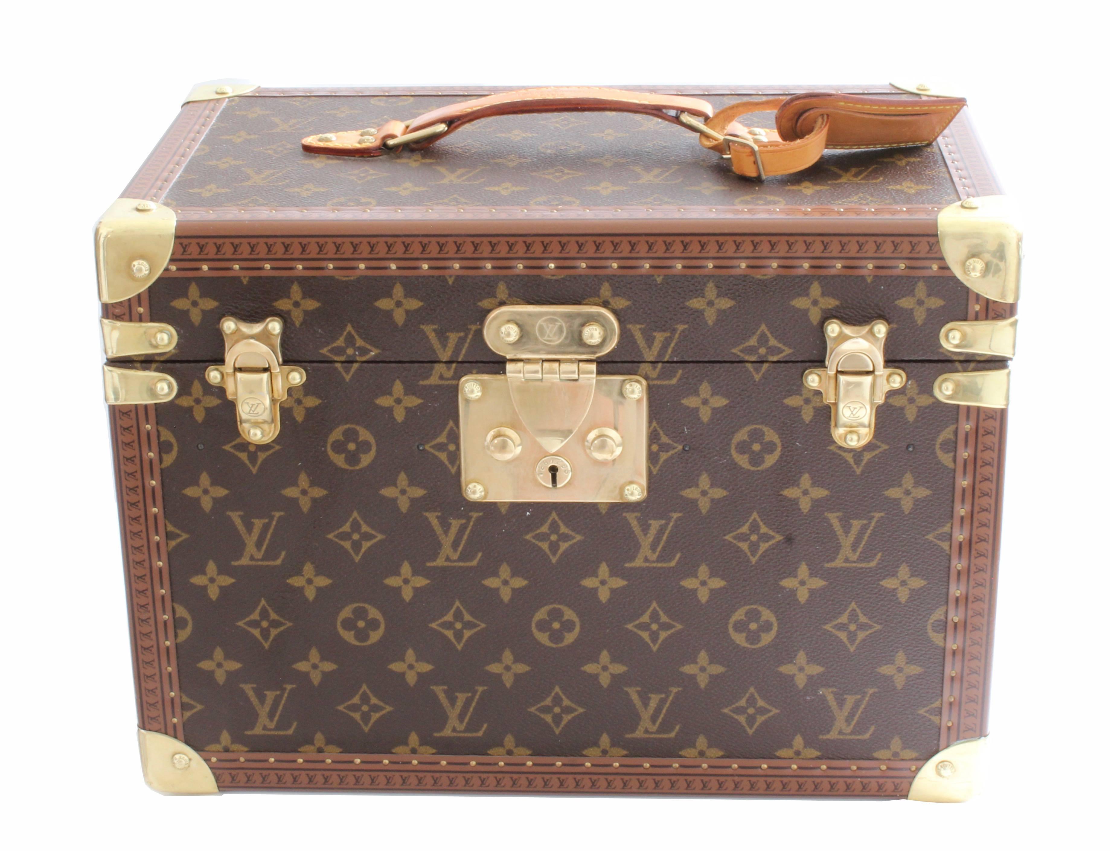 This fabulous cosmetics case was made by Louis Vuitton, most likely in the late 90s.  Coined the Boite Pharmacie or Cosmetics Box, it's made of Louis Vuitton's monogram canvas and features an insert for your toiletry bottles, along with a removable