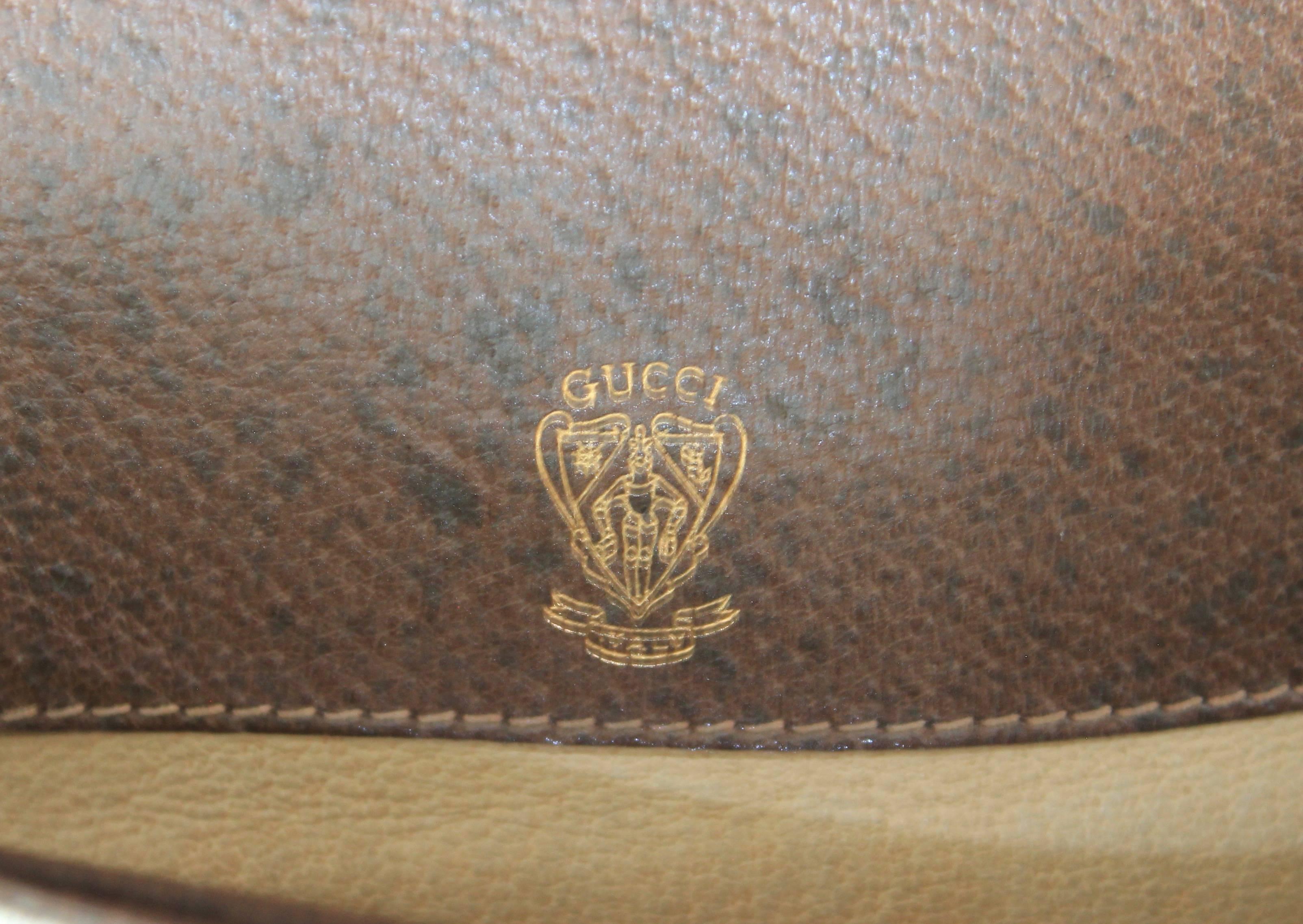 Gucci Shoulder Bag Logo Canvas Brown Leather Trim with Horse Bit Flap 1970s Rare 6