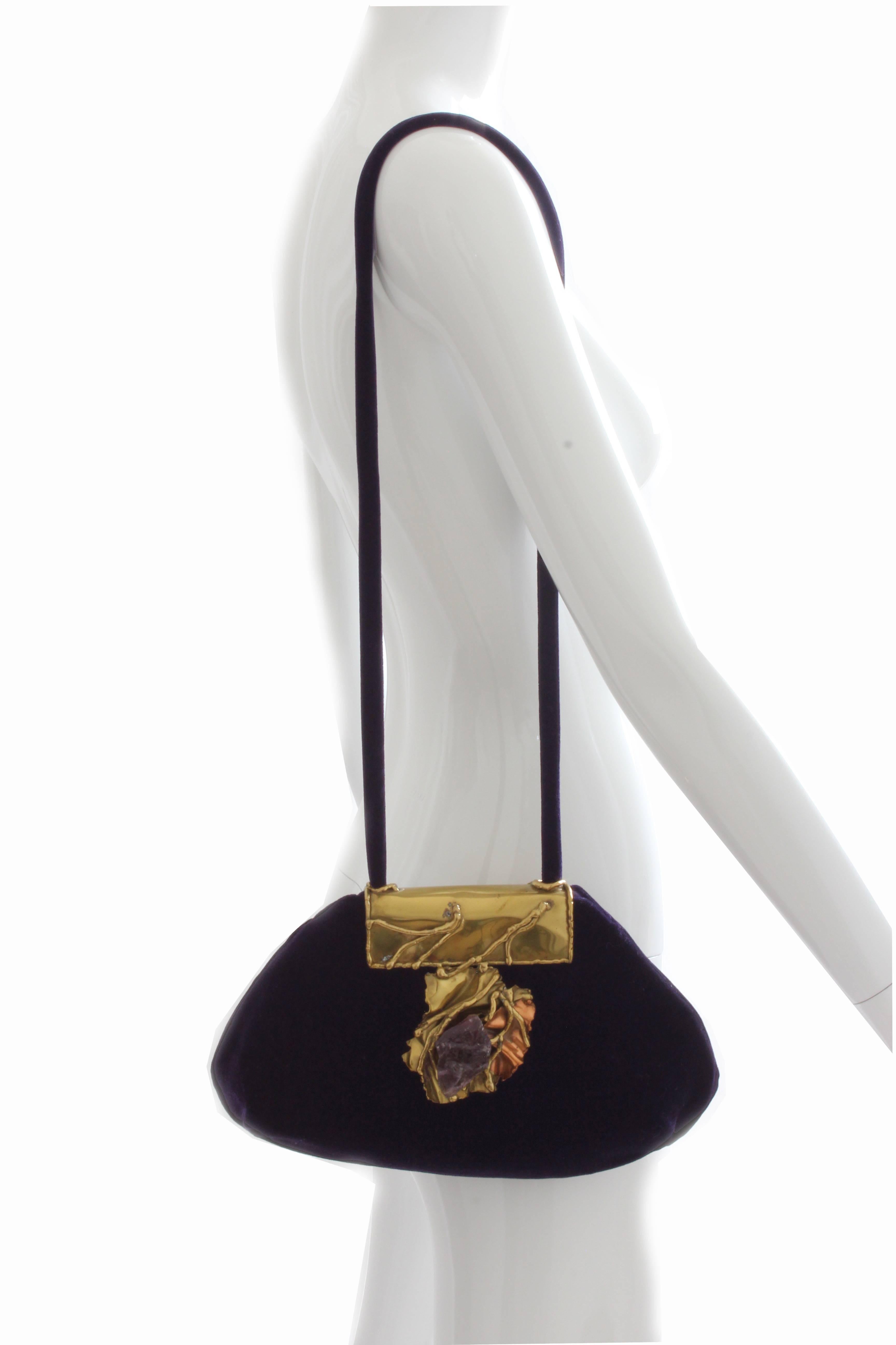 Black Rare Copa Collection Evening Bag with Amethyst by Carvalhu Rio Ernandes
