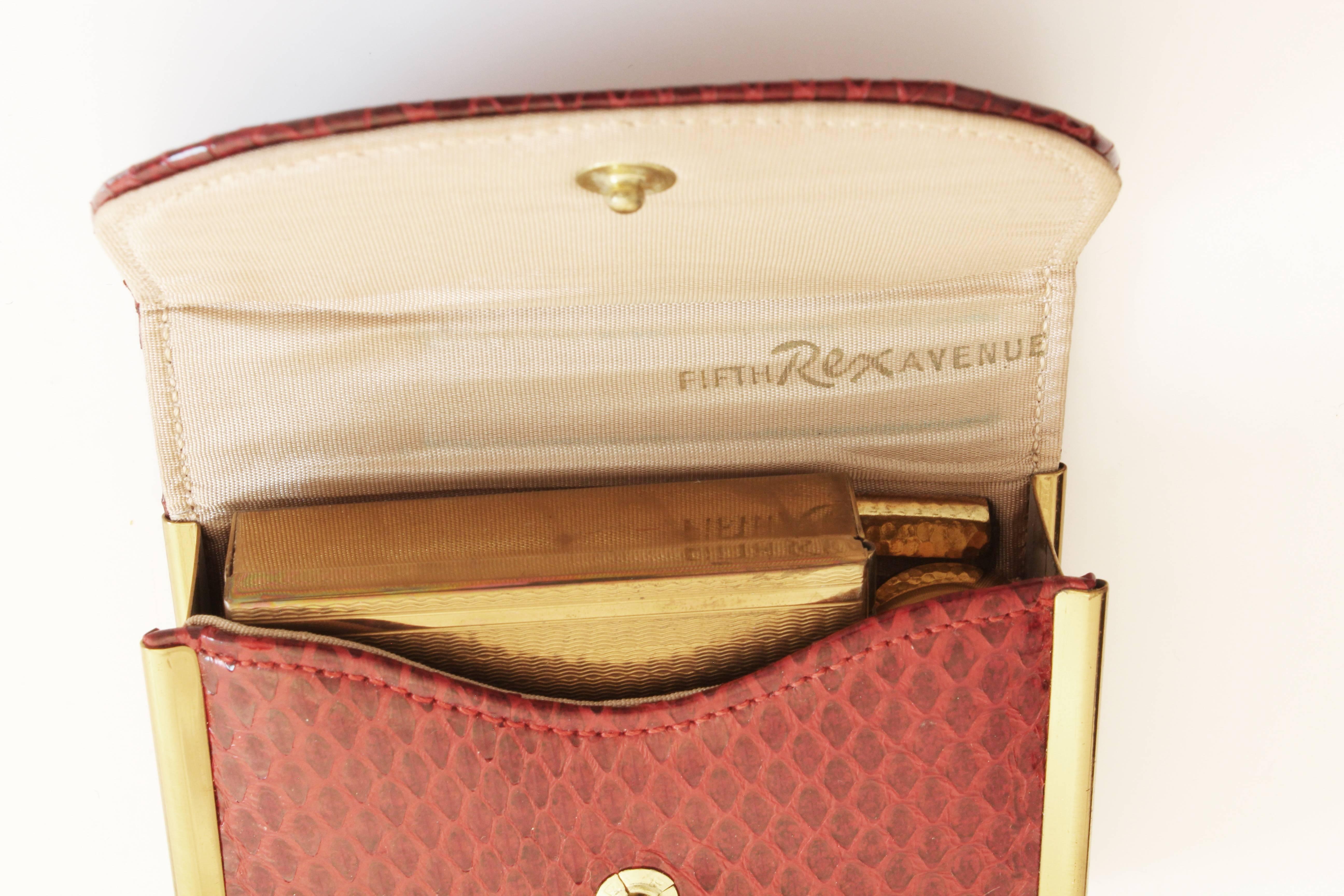 Rex Fifth Ave Snakeskin Mini Clutch + Compact Mirror Lipstick Holder Comb 1950s 2