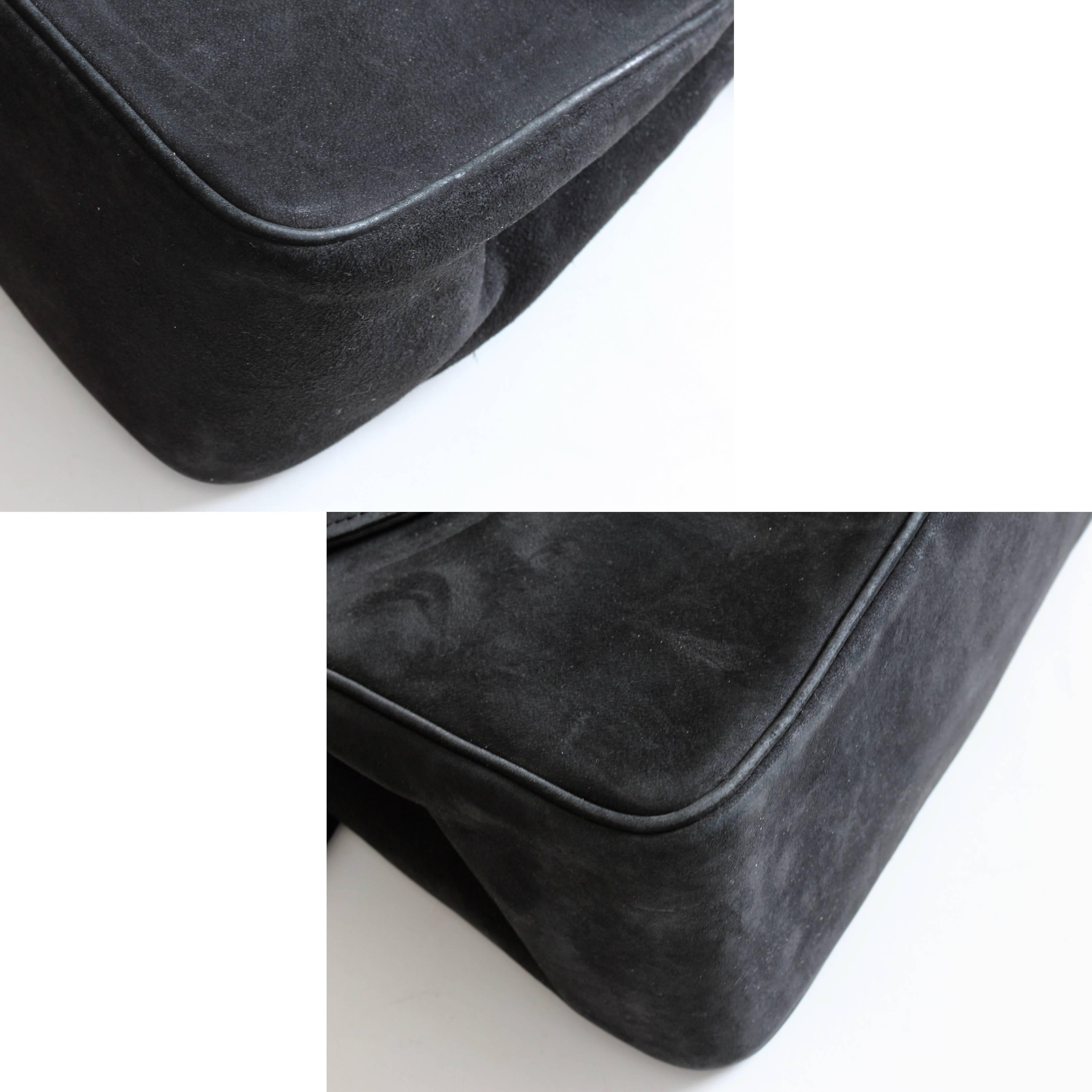 Vintage Asprey London Shoulder Bag Convertible Clutch Black Suede Leather 70s 4