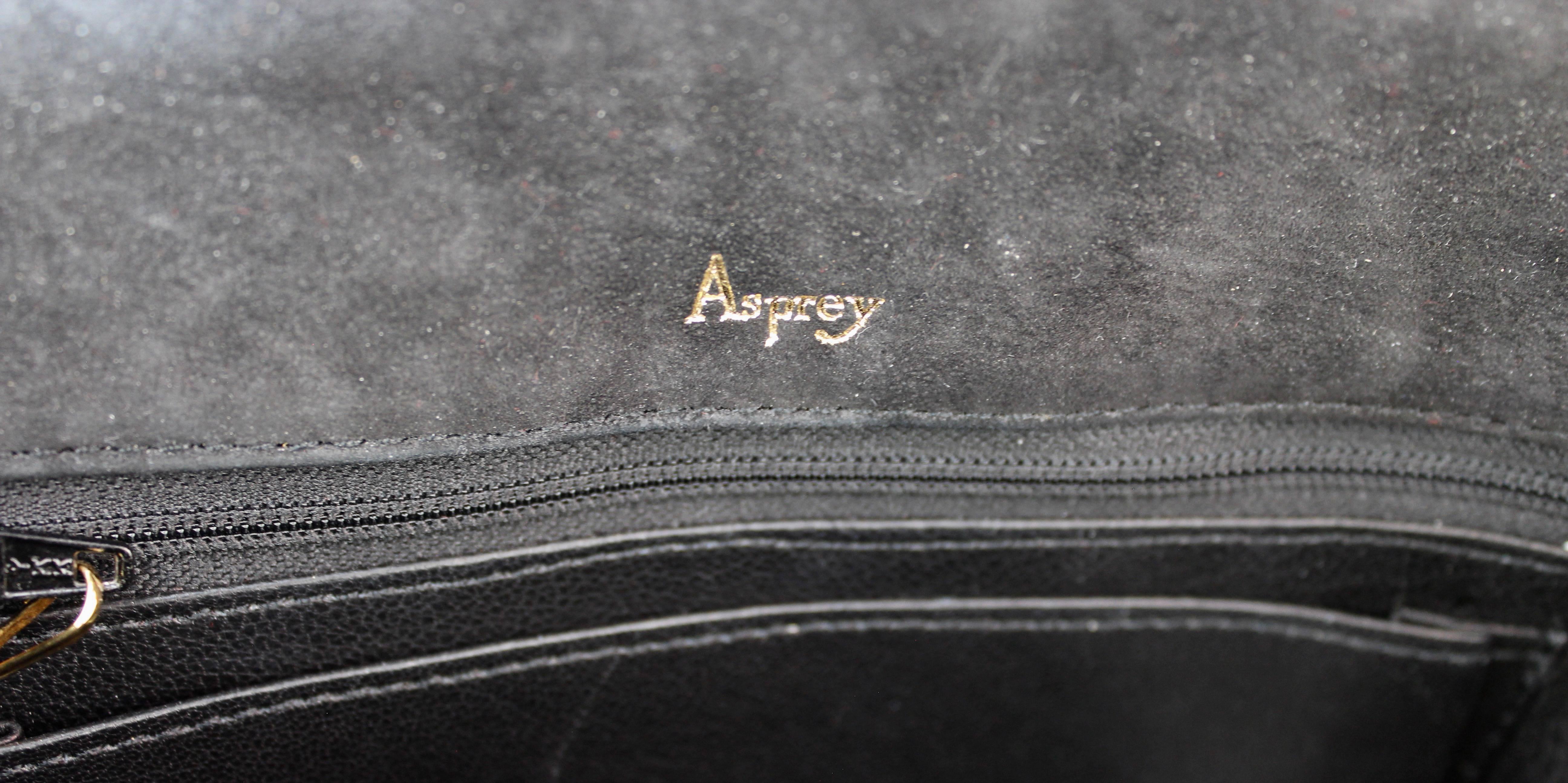 Vintage Asprey London Shoulder Bag Convertible Clutch Black Suede Leather 70s 5