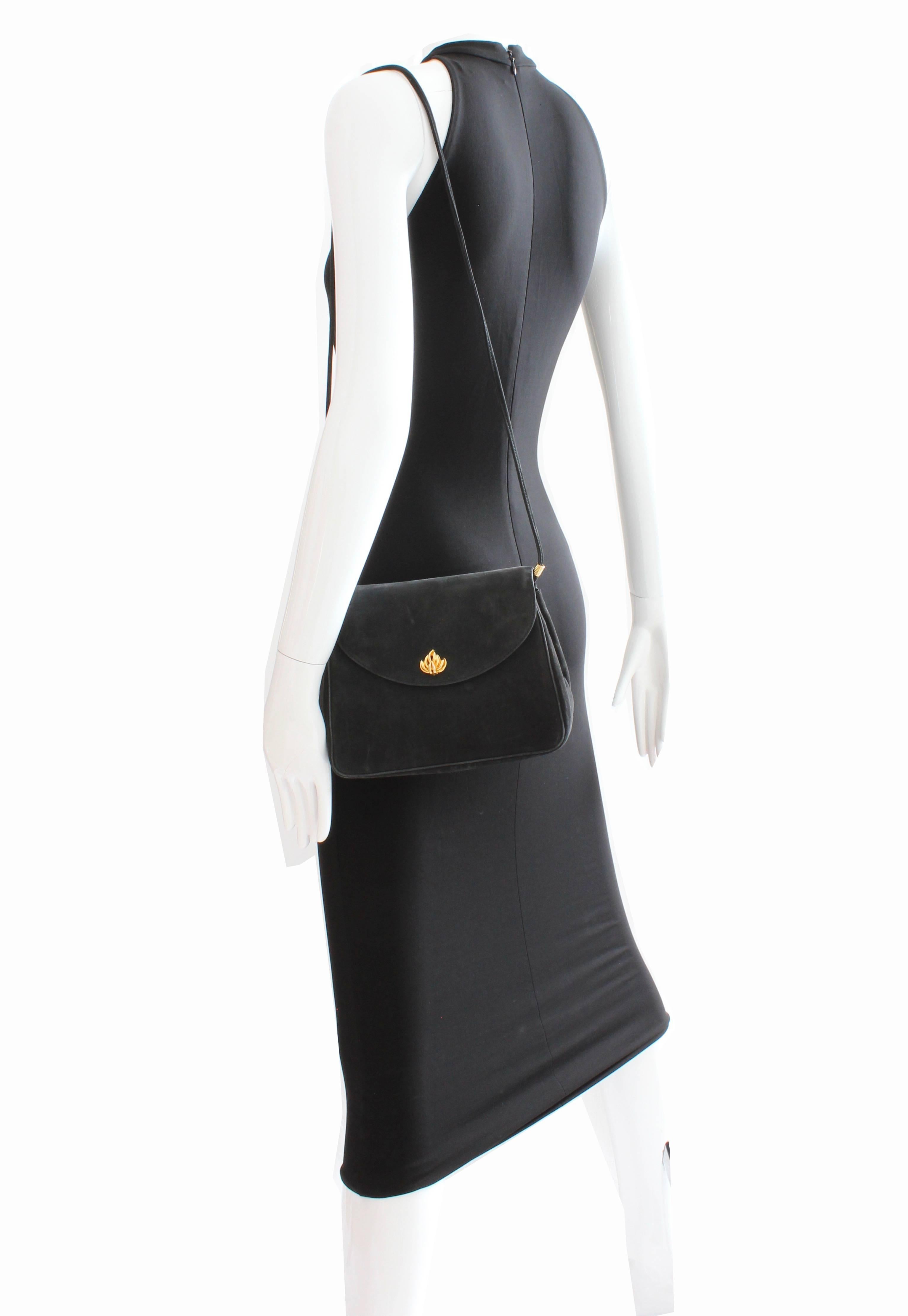 Vintage Asprey London Shoulder Bag Convertible Clutch Black Suede Leather 70s 2