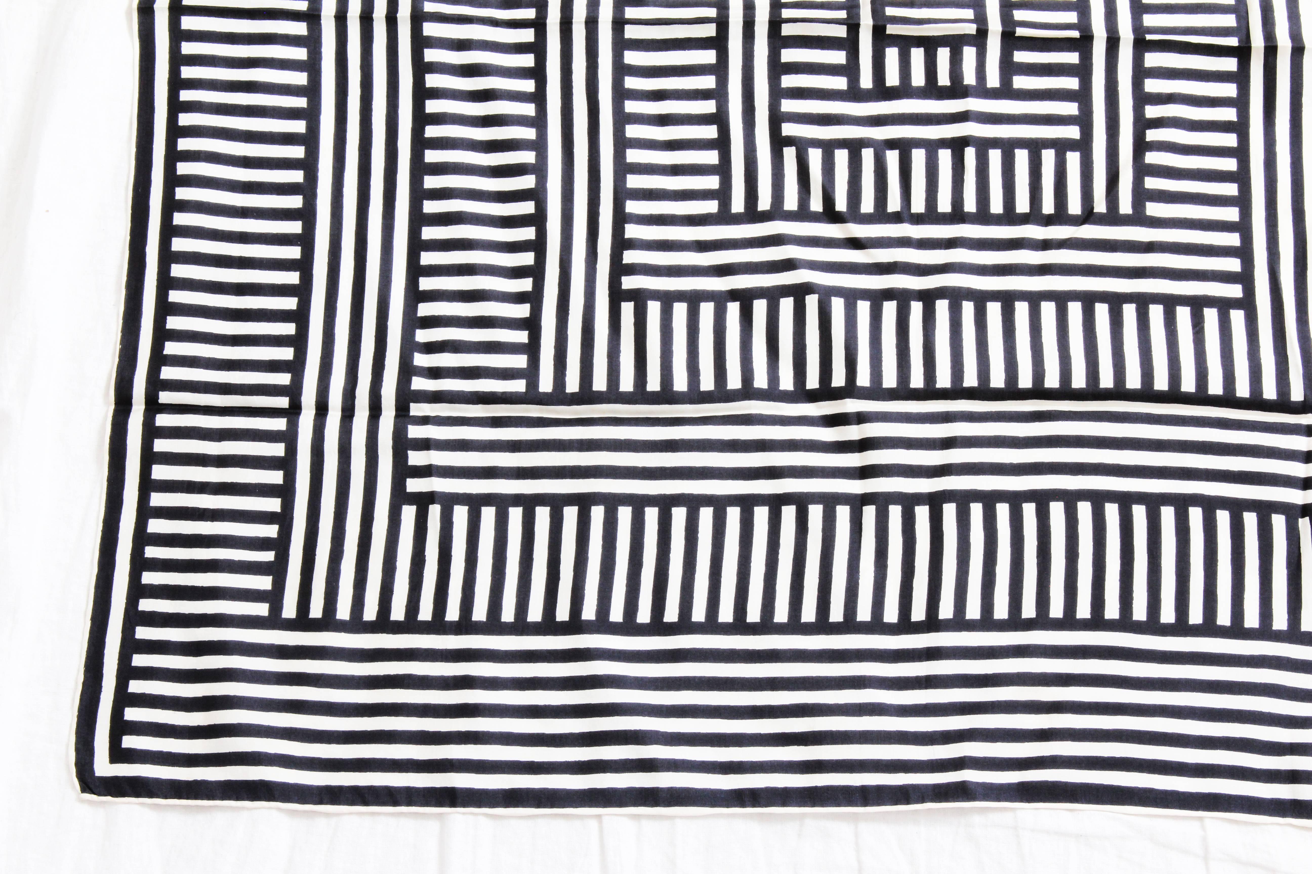 Vera Neumann Silk Scarf Shawl Black & White Op Art Abstract Print 31in 1970s 2