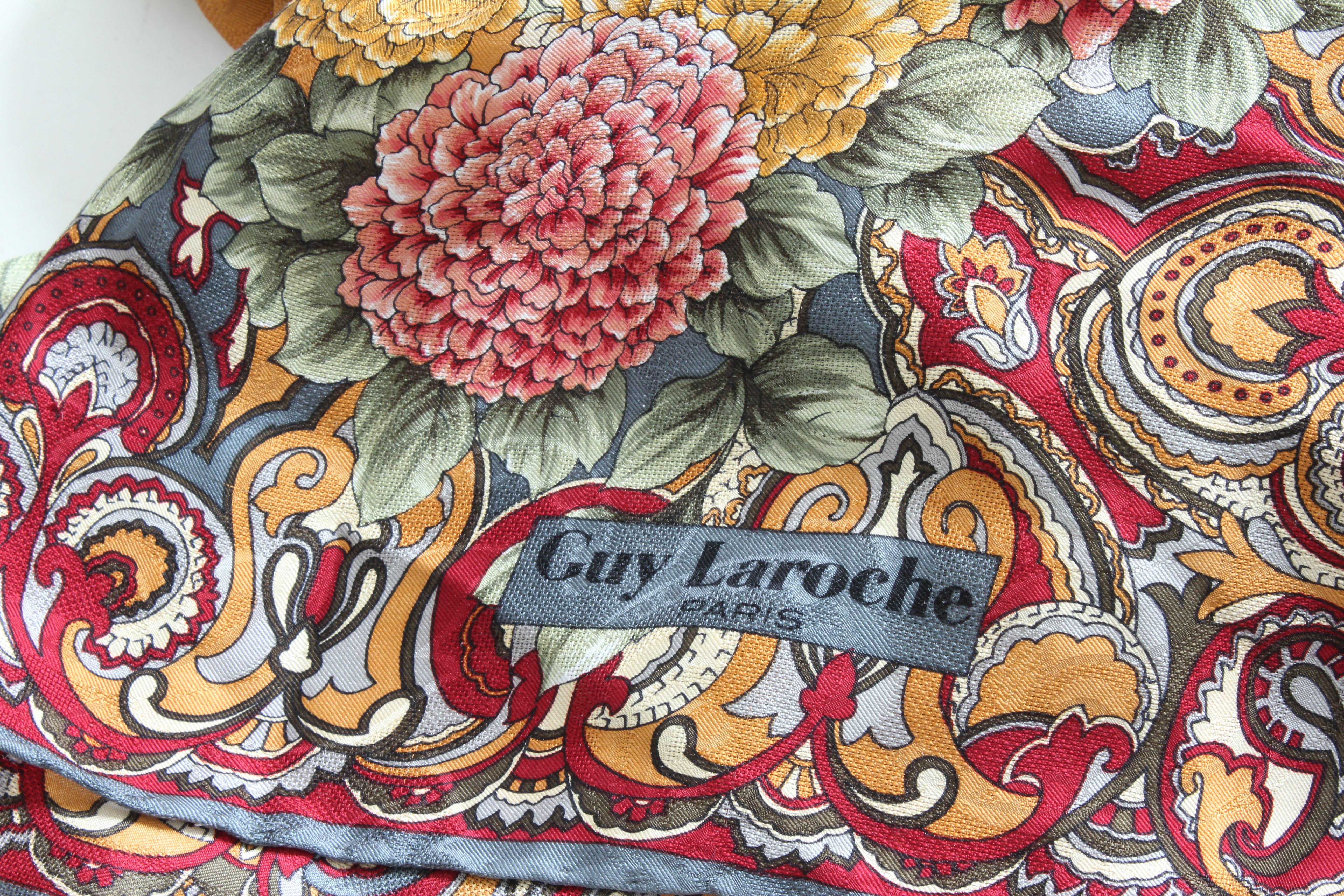 Rare Guy Laroche Shawl Scarf Silk Jacquard Twill Bold Florals 42in Vintage 3