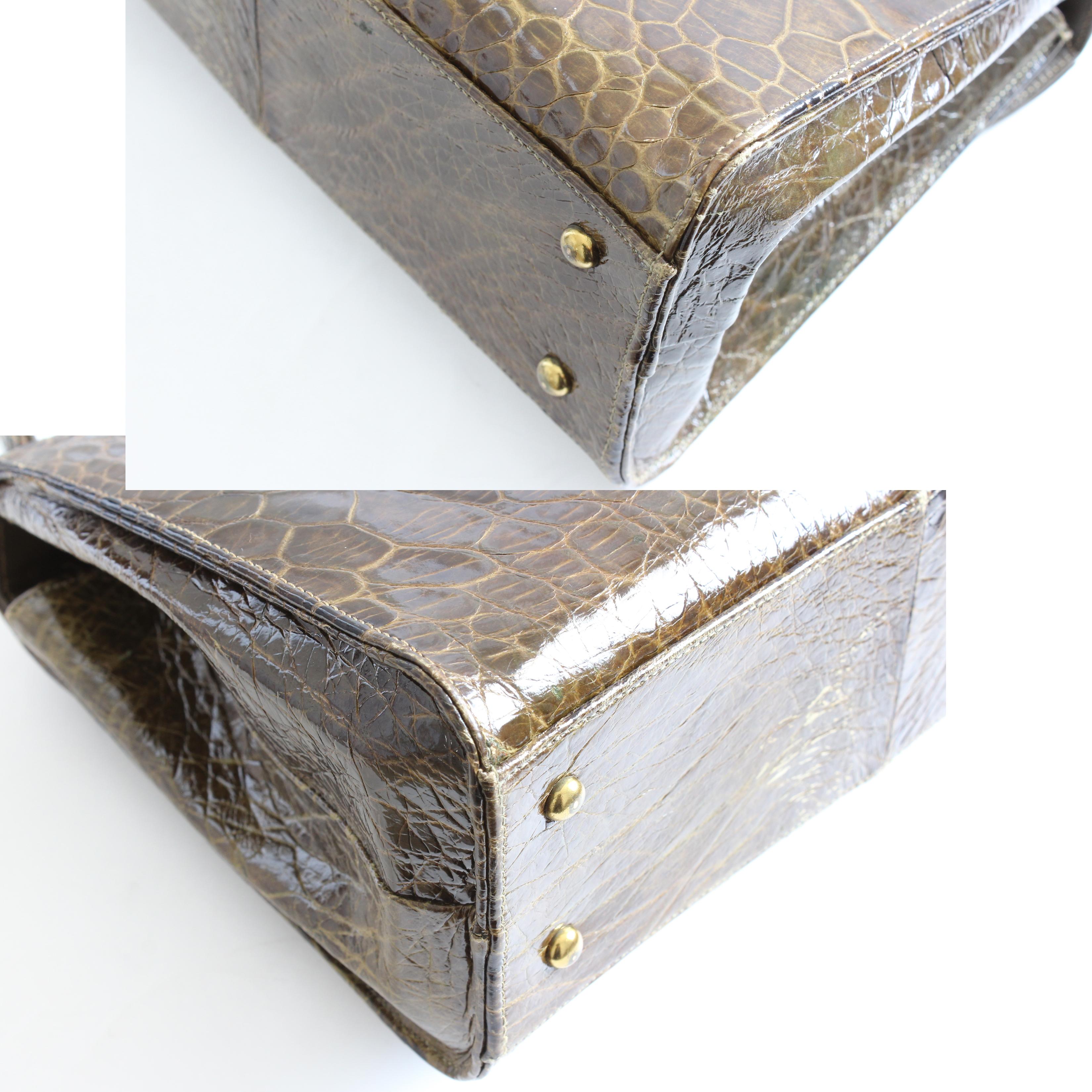 Bellestone Top Handle Alligator Bag with Mirror and Coin Purse, 1950s 4