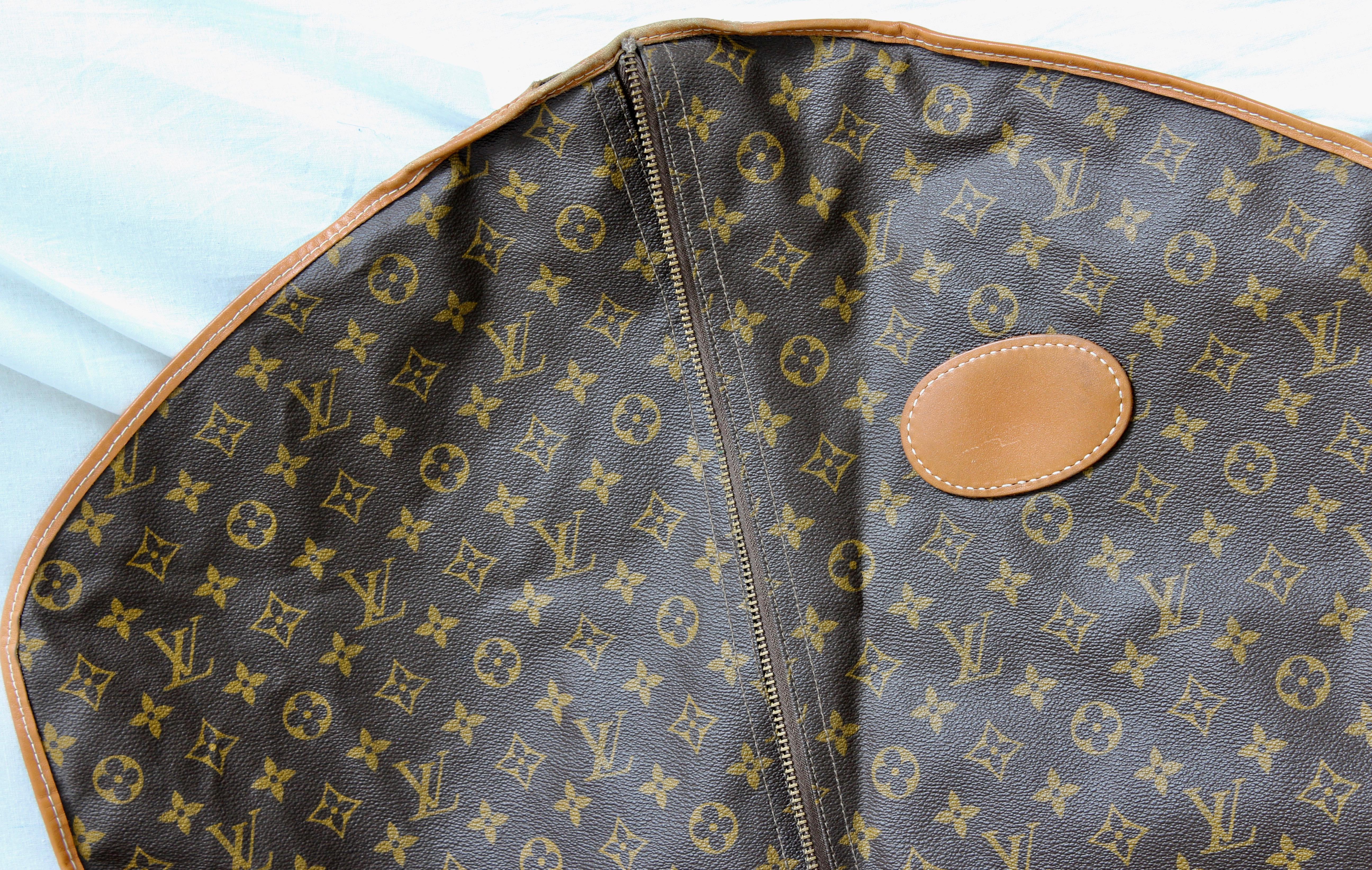 Gray Vintage Louis Vuitton Garment Bag Monogram Canvas & Leather Travel Bag Luggage 