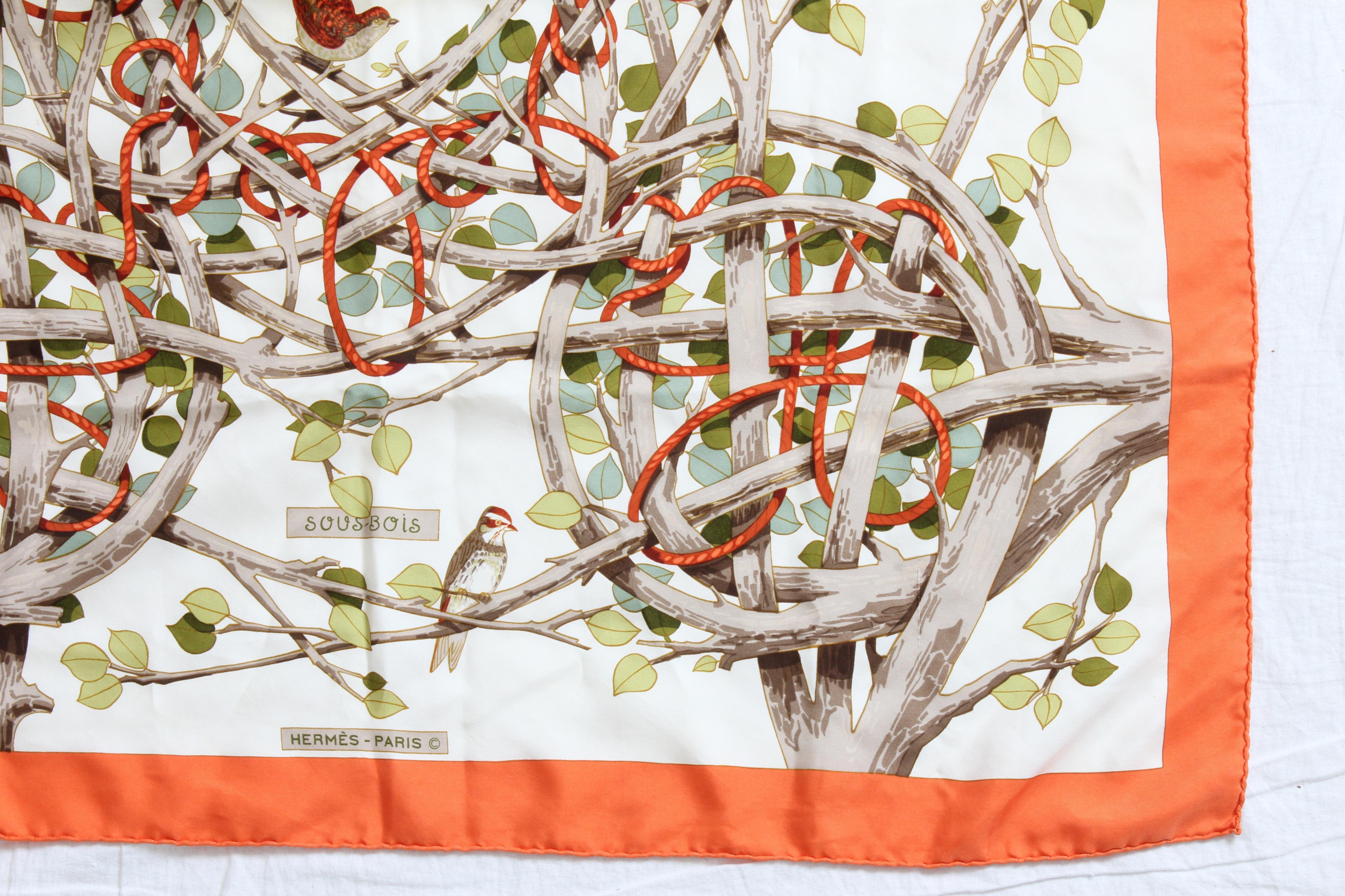 Hermes Vintage Sous-Bois  90cm Silk Twill Scarf Shawl by Francoise Heron 5