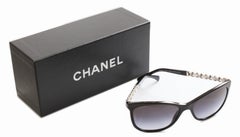 Chanel Cat Eye Silver Chain White Leather Sunglasses with Case, 5260-Q
