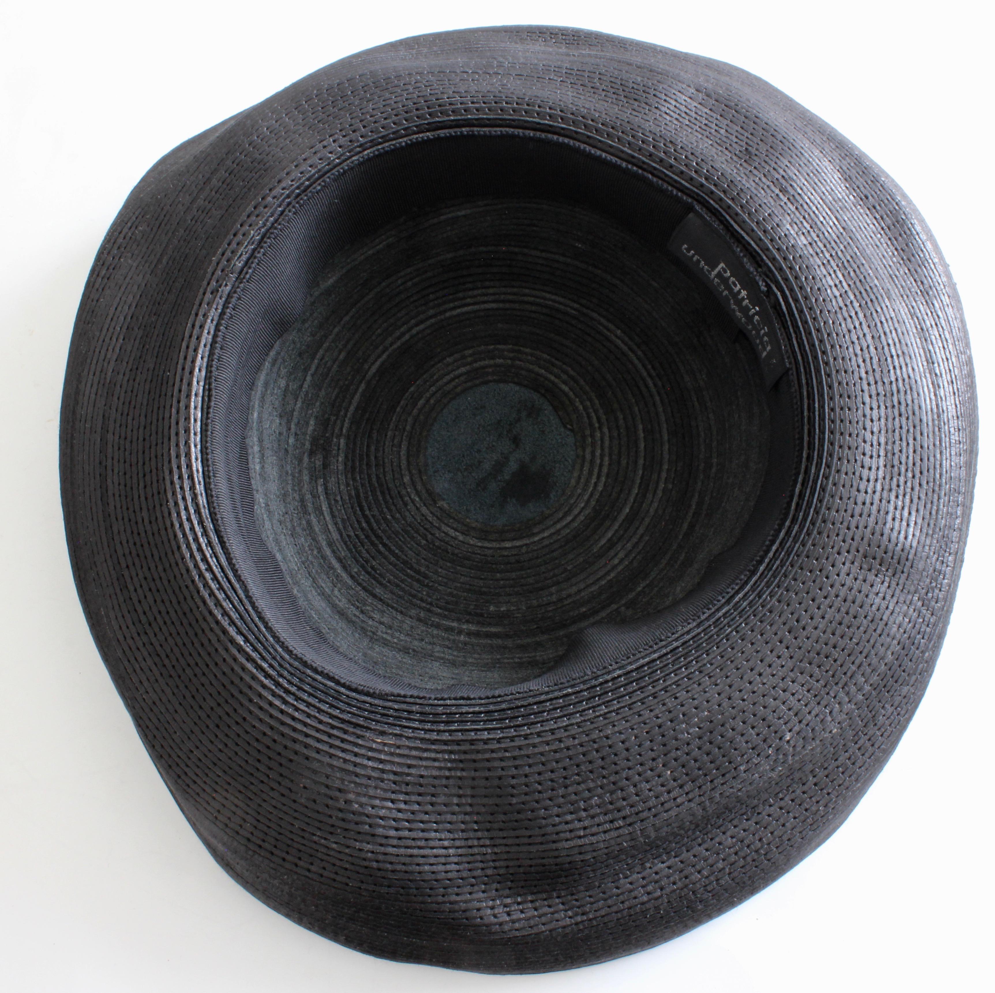 Patricia Underwood Corded Leather Hat with Wide Brim Vintage 1980s Size 6 3/4 S 3