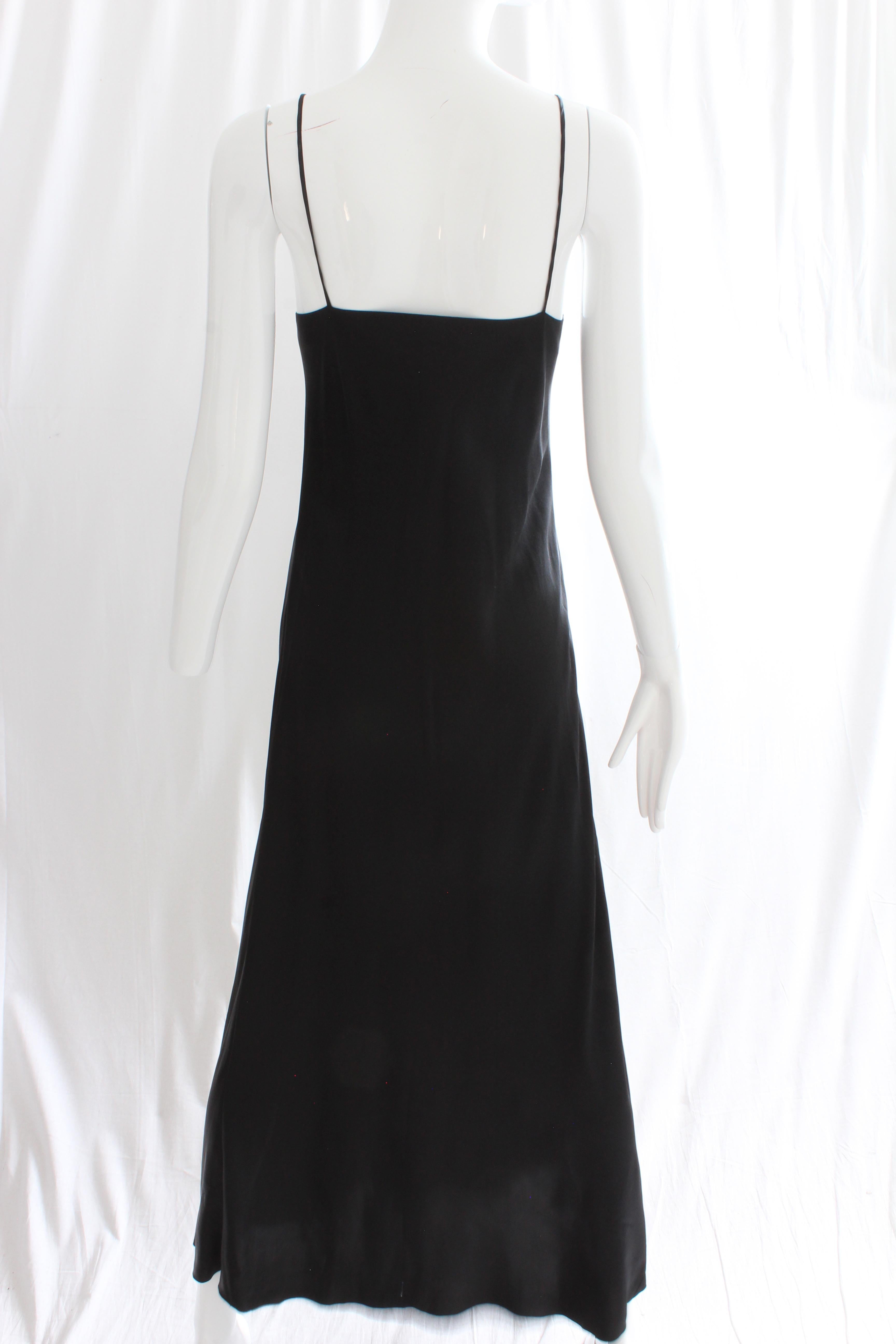 Women's Saks Fifth Avenue Black Silk Charmeuse Slip Dress Long Gown Size M 1990s