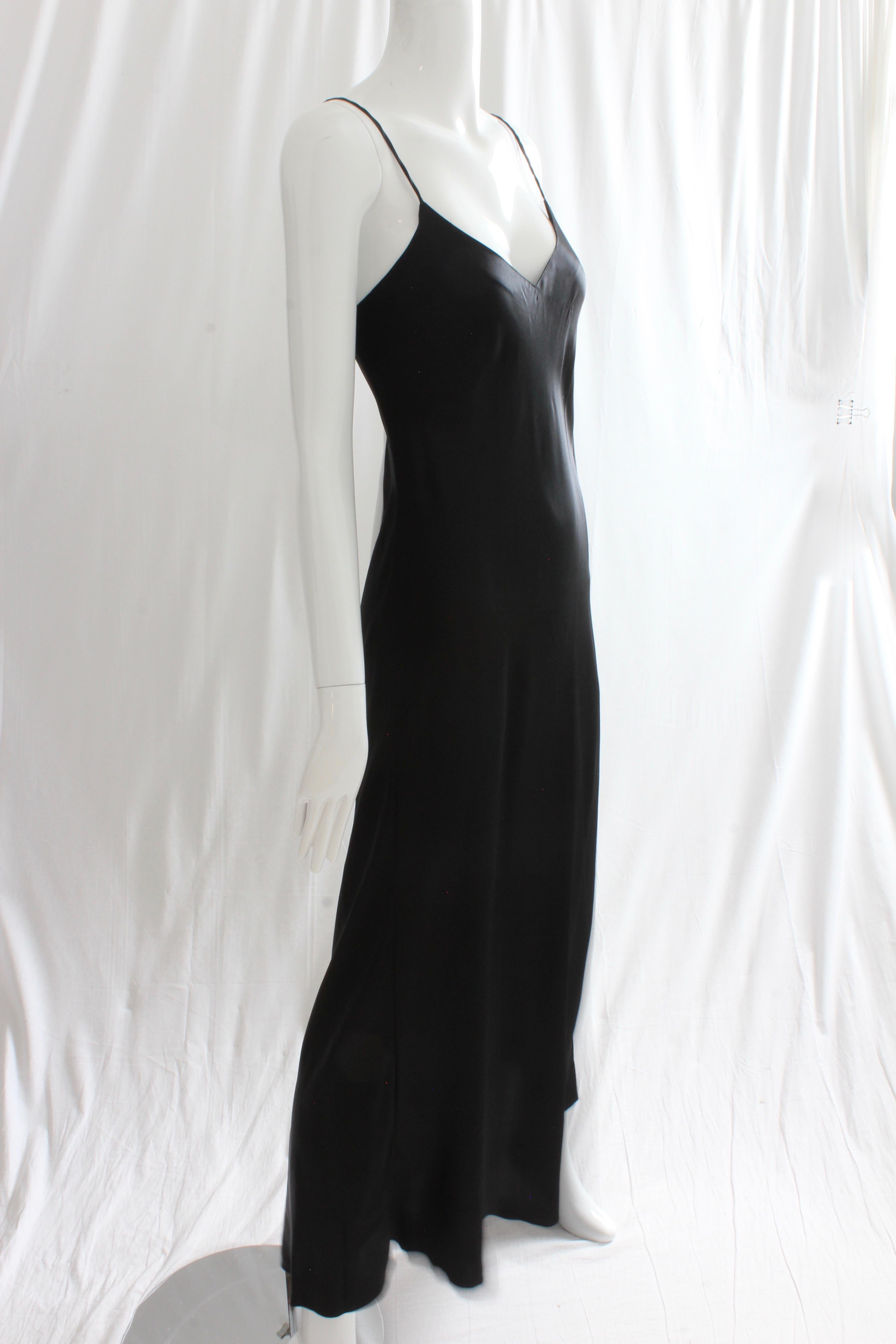 Saks Fifth Avenue Black Silk Charmeuse Slip Dress Long Gown Size M 1990s In Good Condition In Port Saint Lucie, FL