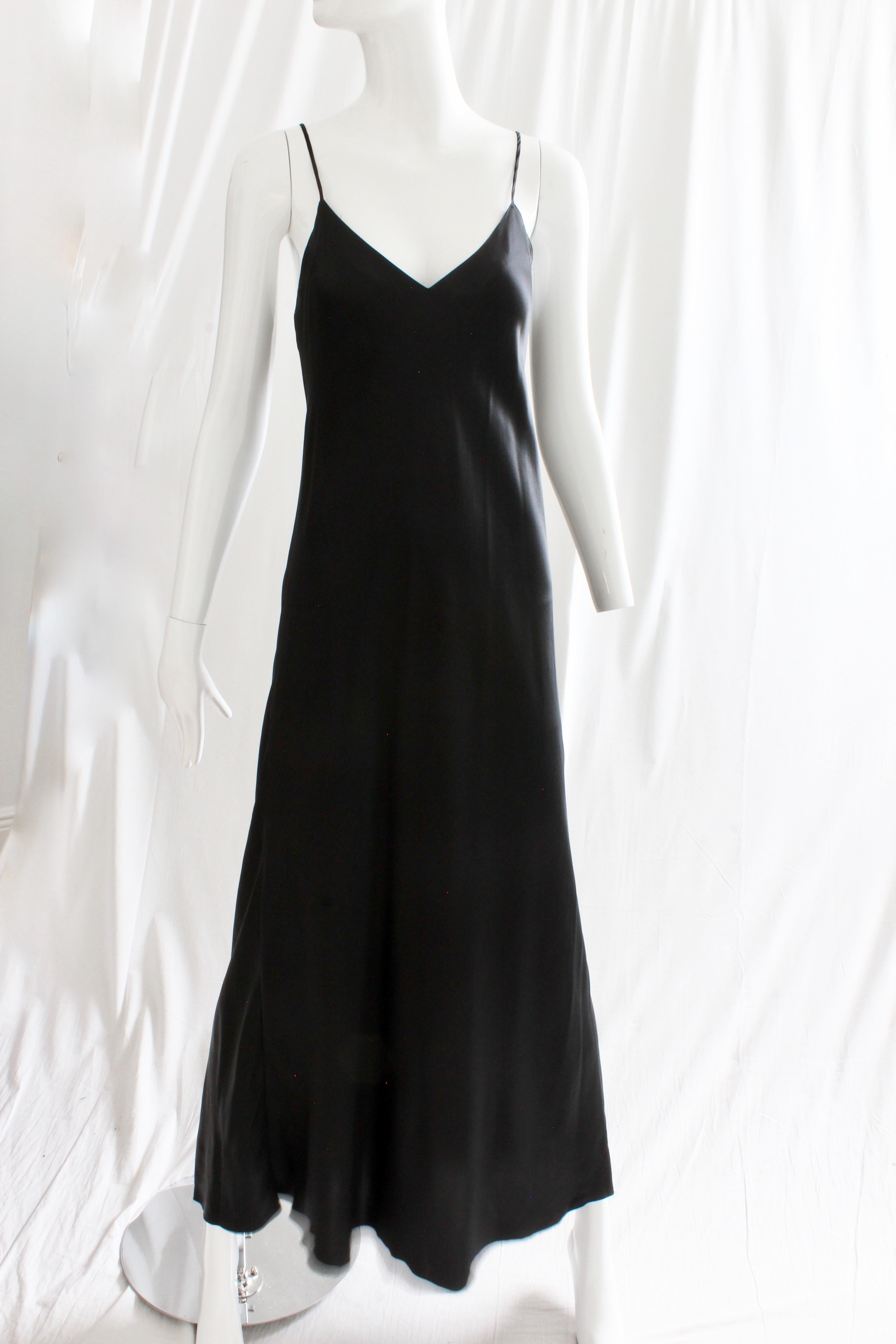 Saks Fifth Avenue Black Silk Charmeuse Slip Dress Long Gown Size M 1990s 1