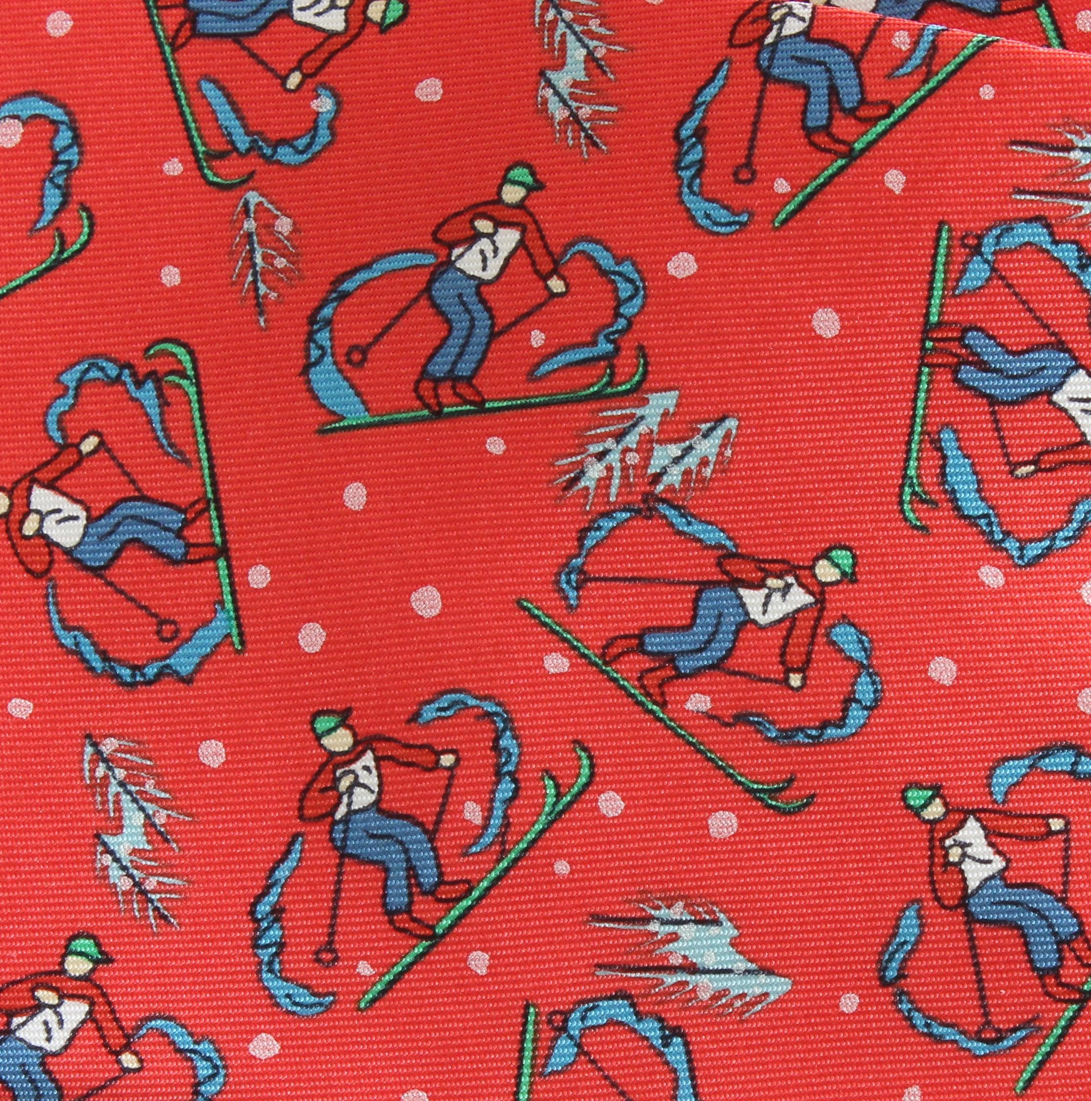 Rare Hermes Necktie Mens Downhill Skiers Red Silk Twill 7601 SA Made in France  In Good Condition In Port Saint Lucie, FL