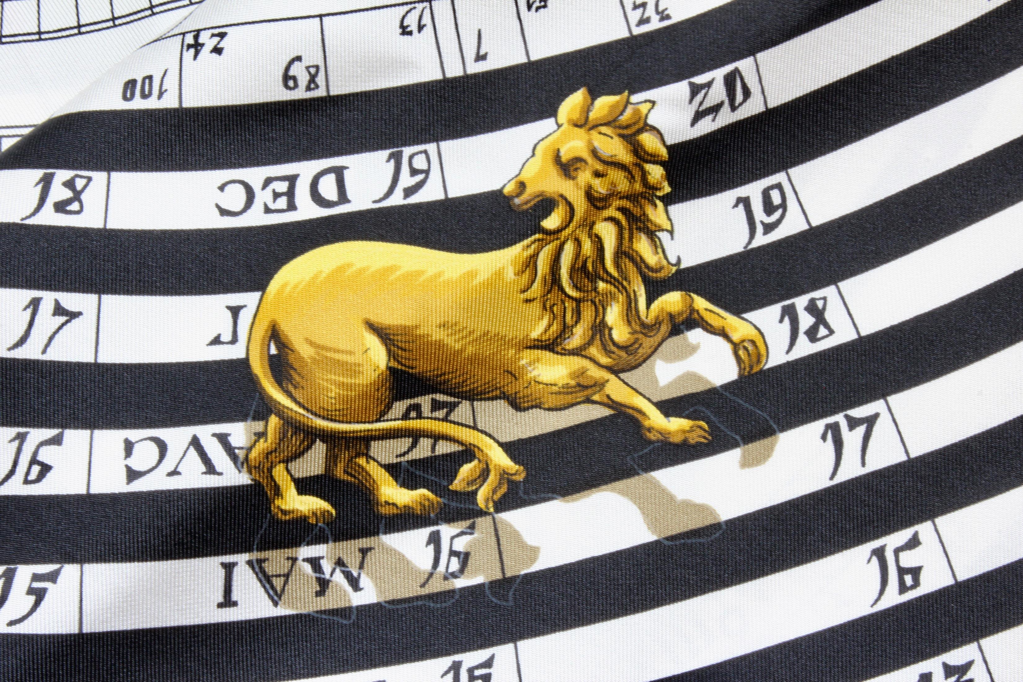 Women's or Men's Hermes Astrologie Silk Scarf Dies Et Hore 90cm Francoise Faconnet Black Gold 90s