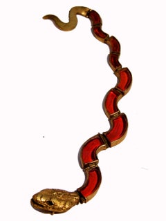 Chanel by Goossens Figural Pate de Verre Red Glass Serpent Bracelet, 1970s