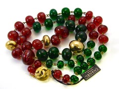 Vintage Chanel Beaded Necklace Red & Green Poured Glass Goossens 1970s
