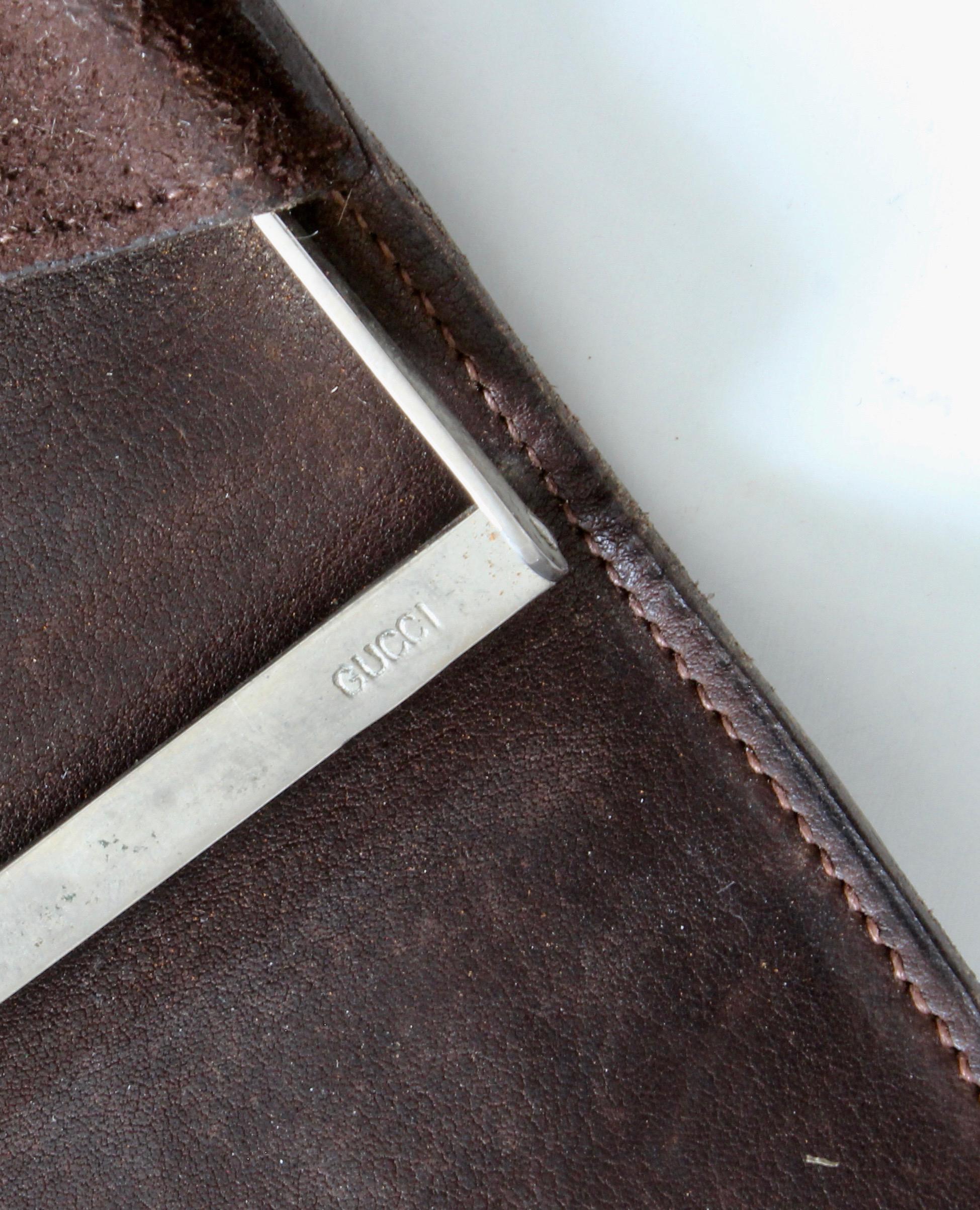 Rare Gucci Suede Leather Travel Pouch or Wallet with Metal Frame Vintage 60s 2