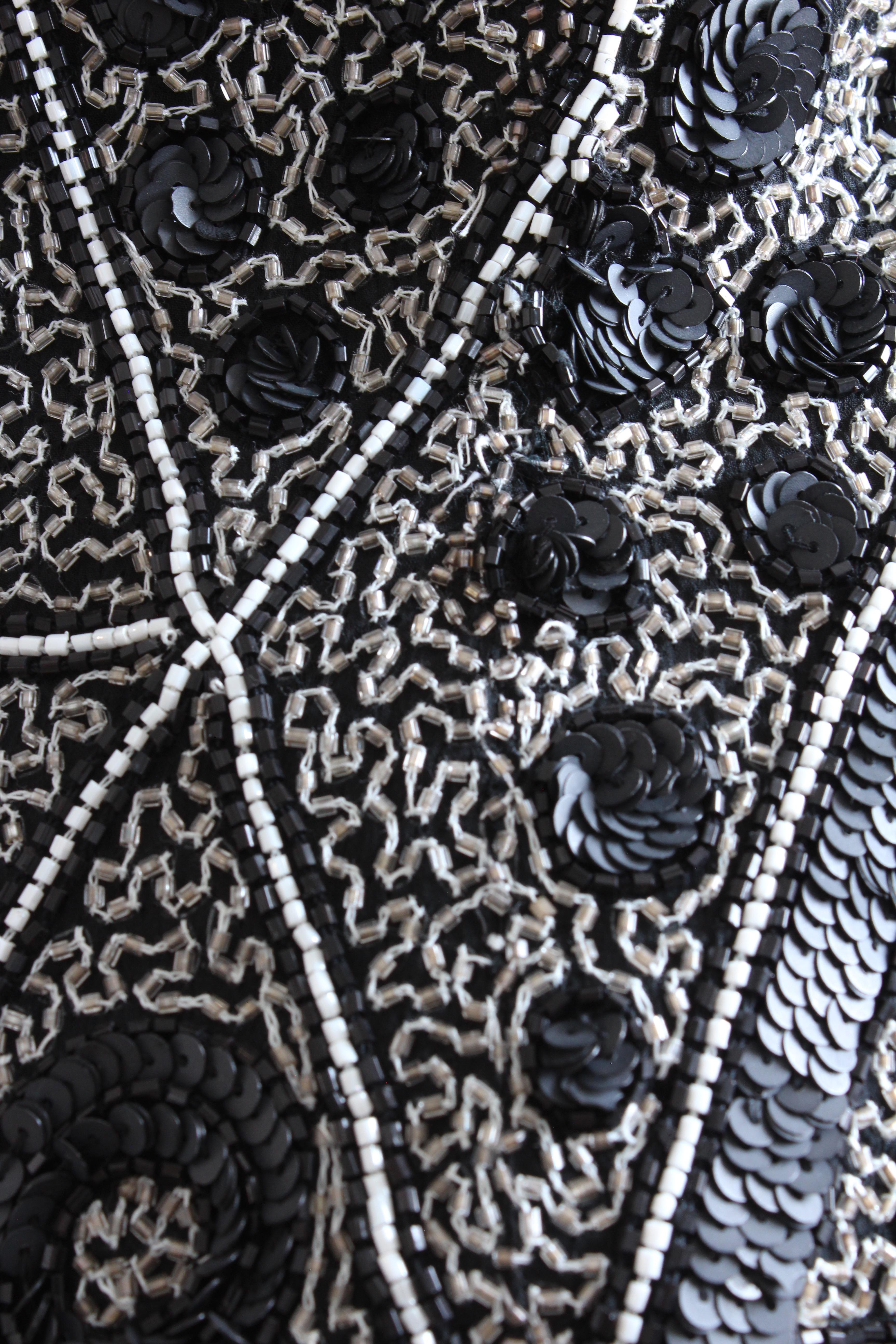 Naeem Khan Riazee Embellished Blouse Black & White Beads Sequins Formal Sz S  1