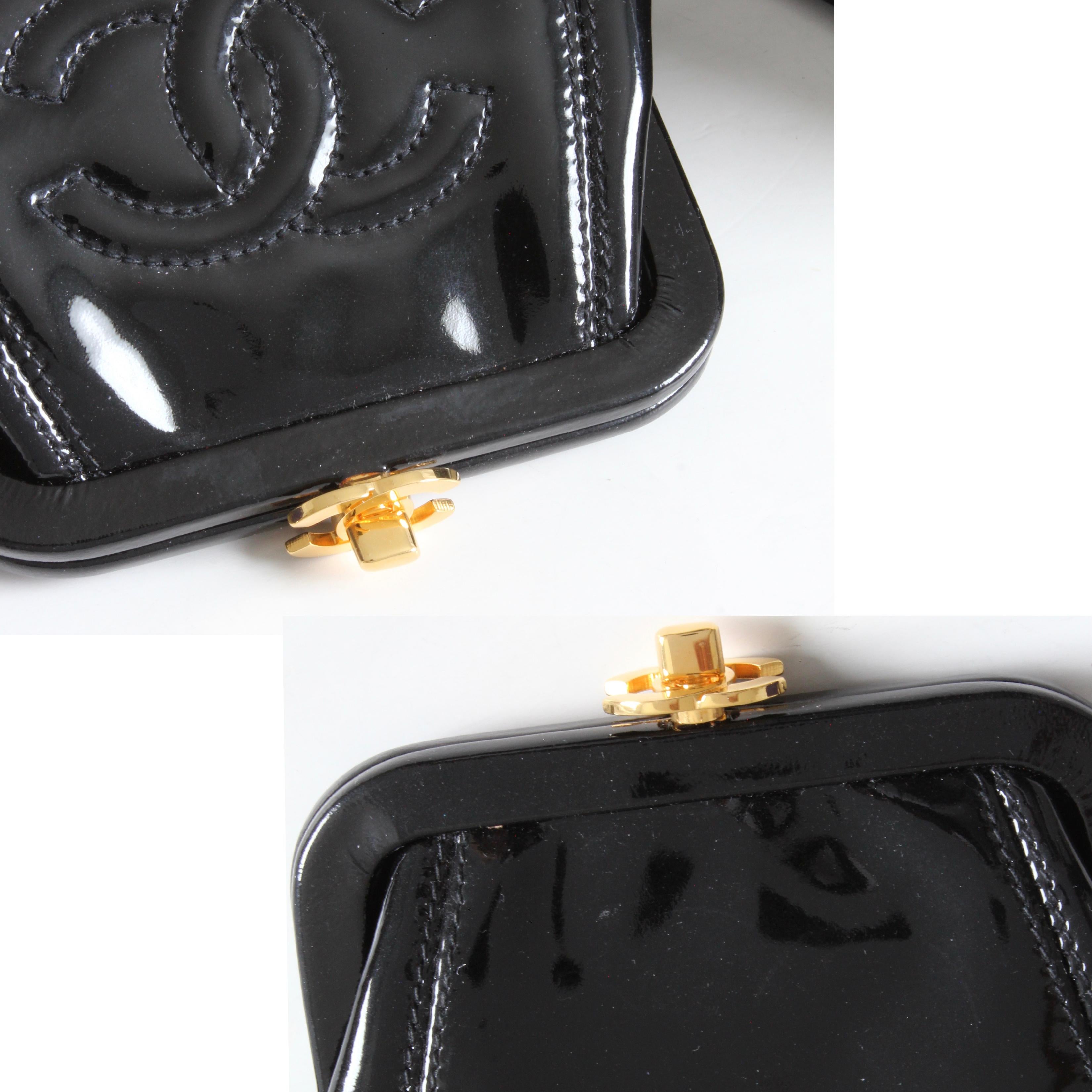 Chanel Black Patent Leather Small Coin Purse Clutch with Gold CC Clasp with Box 6