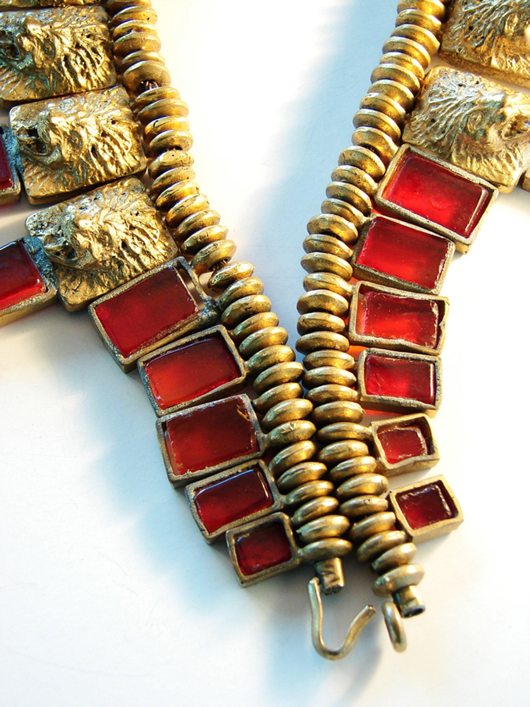 Chanel Poured Glass Lion Head Collar Necklace and Earrings Goossens, 1960s 6