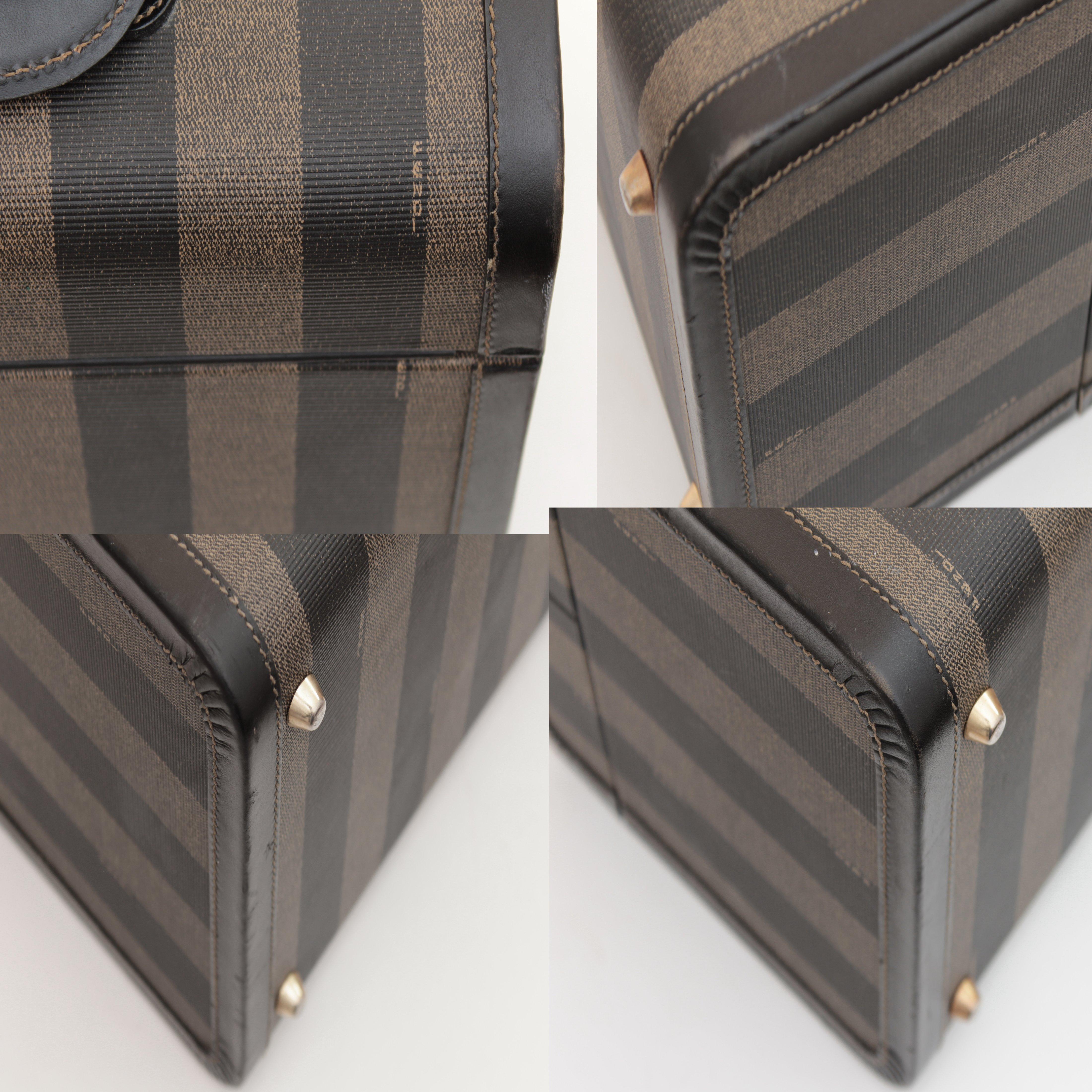 Fendi Vintage Train Case Carry On Bag Pequin Stripe Canvas Leather Travel  1