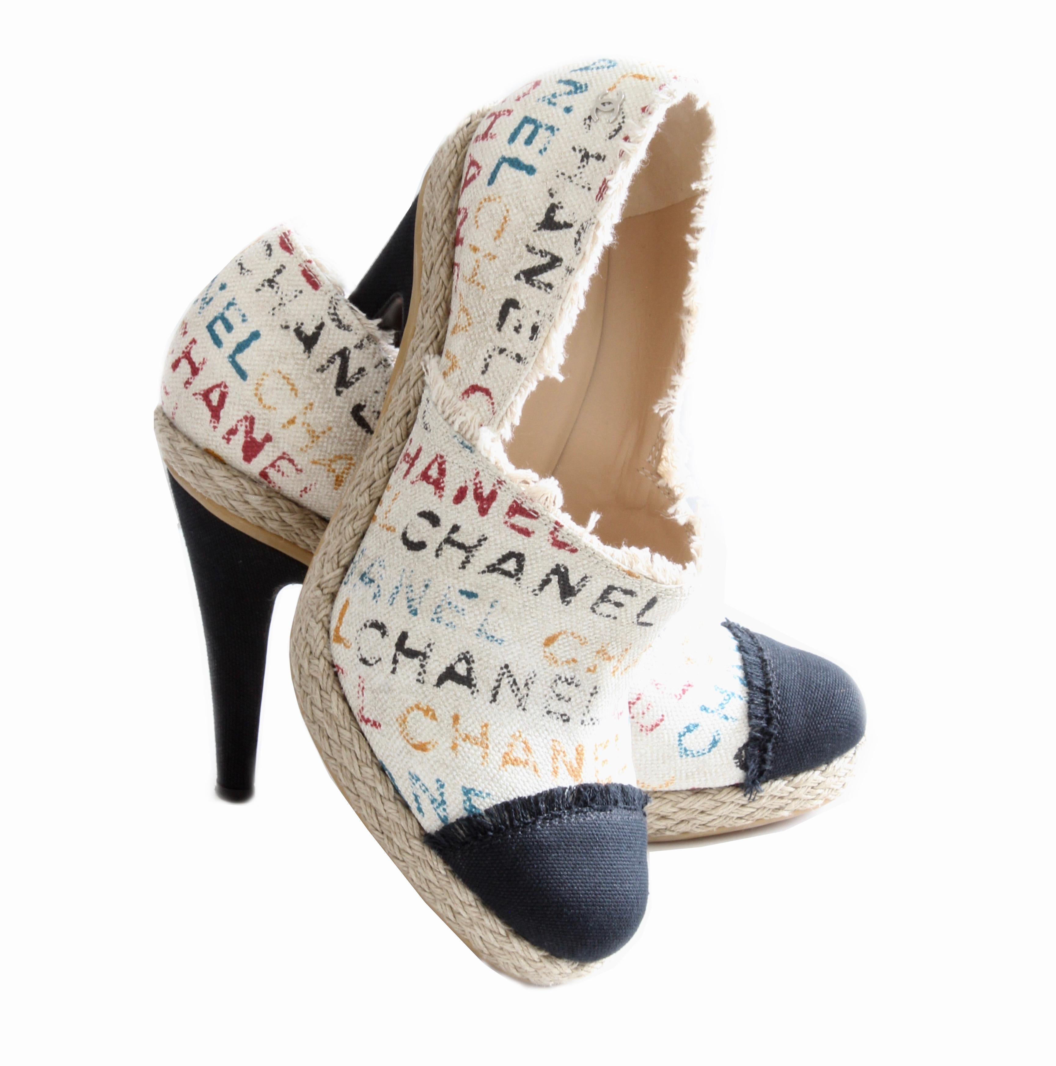 Chanel Multicolor White Graffiti Toile Canvas Espadrilles Heels + Box 1
