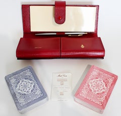 Nouveau Mark Cross Set de jeu en cuir rouge Saffiano Cartes à jouer de voyage Bloc-notes et stylo